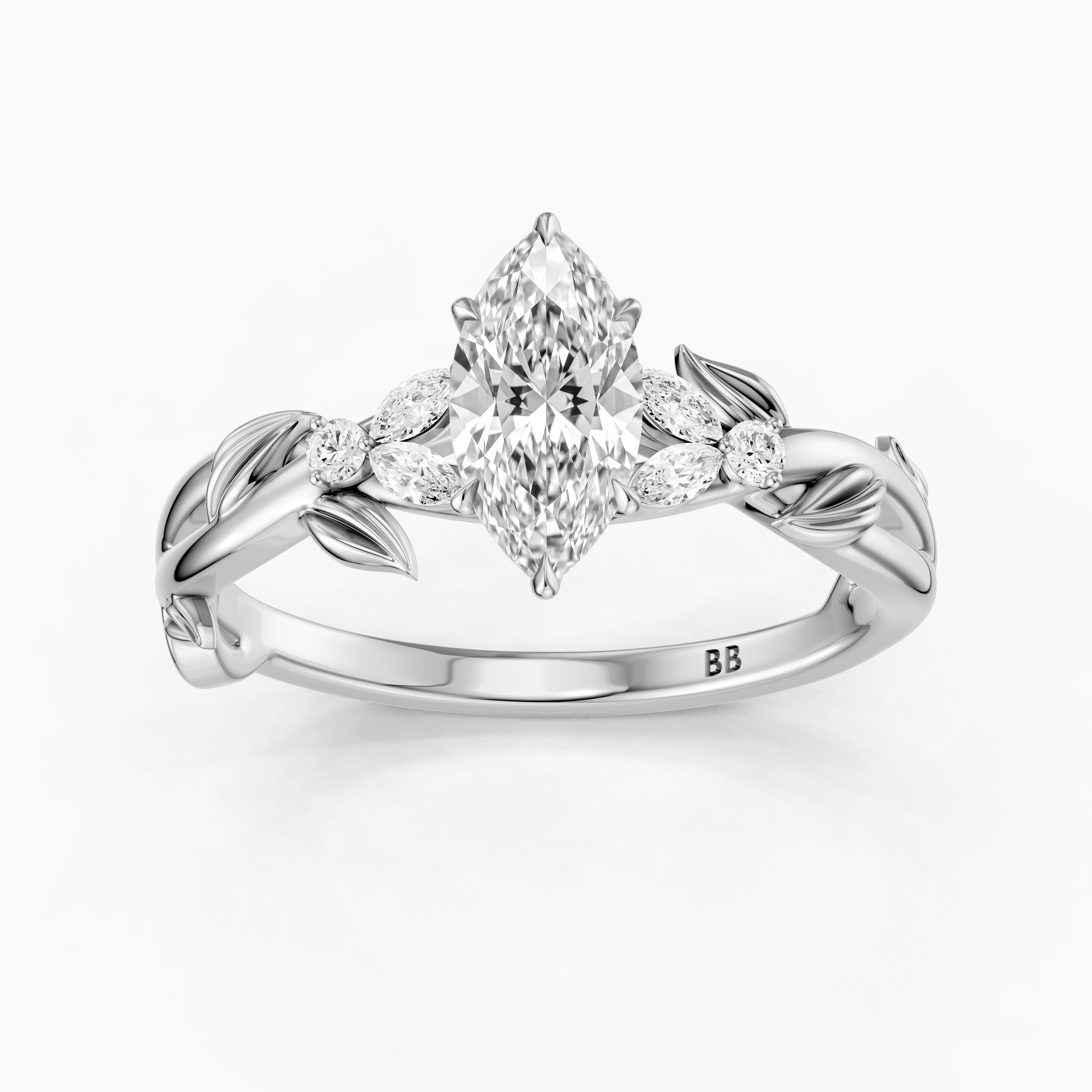 Kehlani Marquise Lab Diamond Ring with Nature Inspired Twisted Band