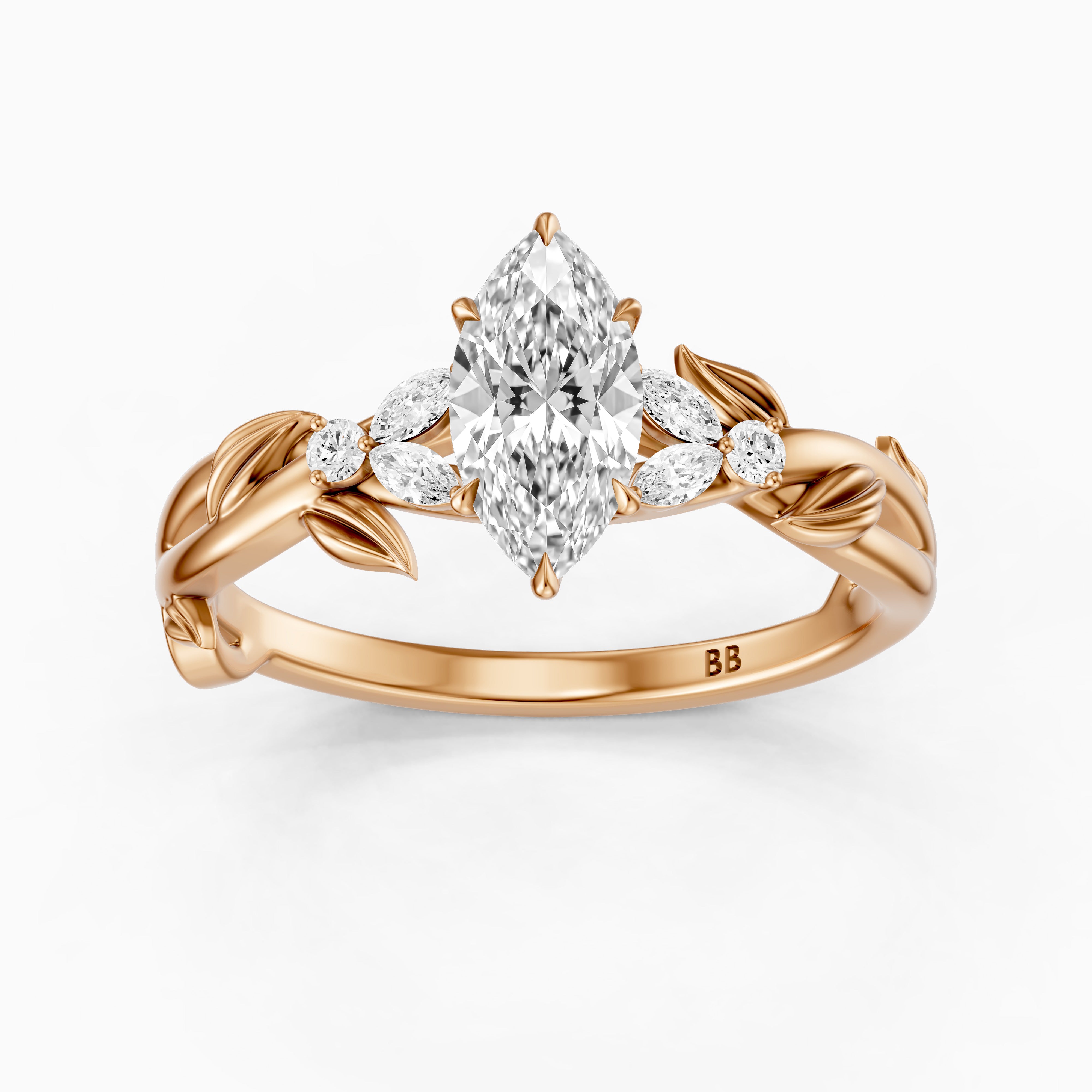 Kehlani Marquise Lab Diamond Ring with Nature Inspired Twisted Band