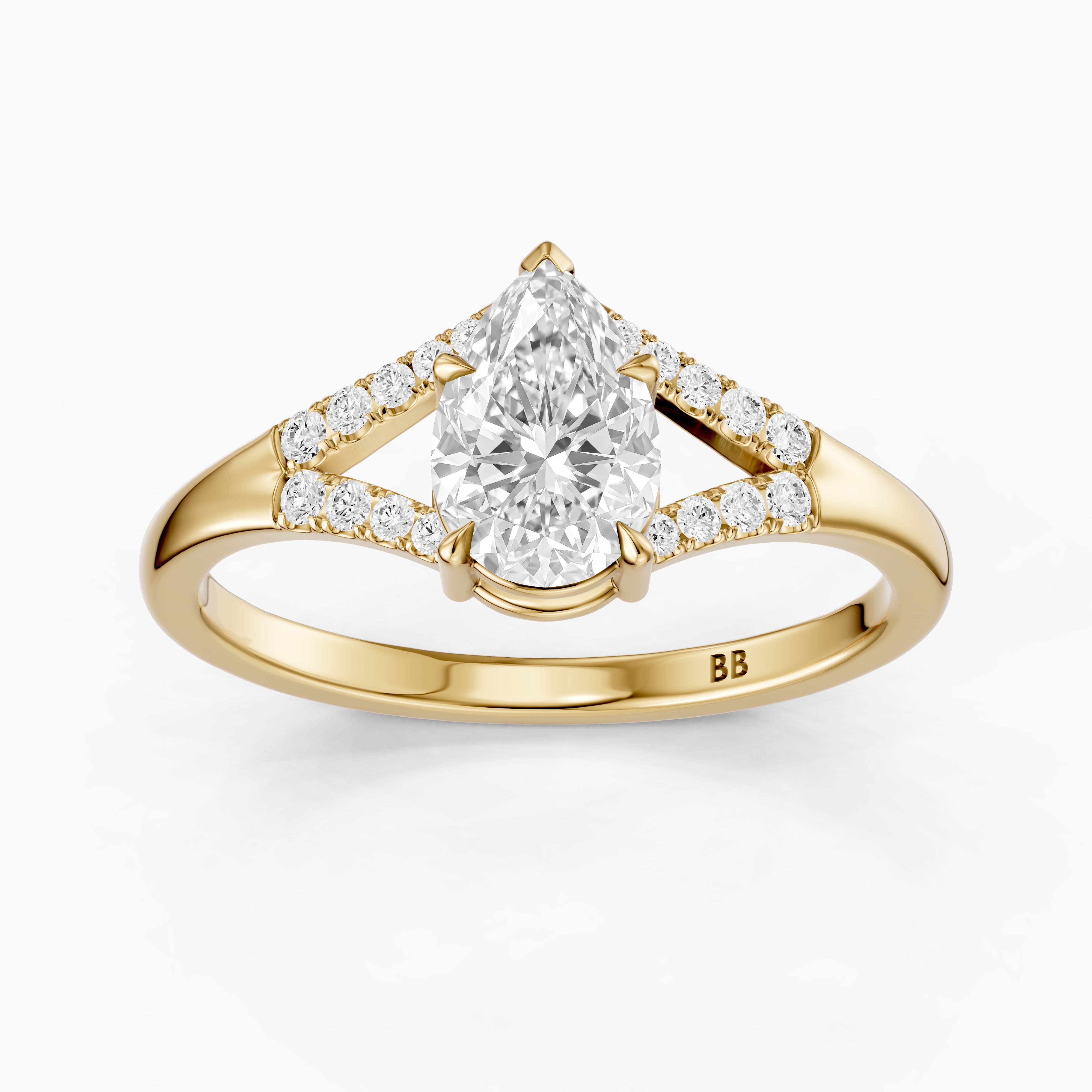 Emerson Pear Cut Split Shank Moissanite Diamond Engagement Ring