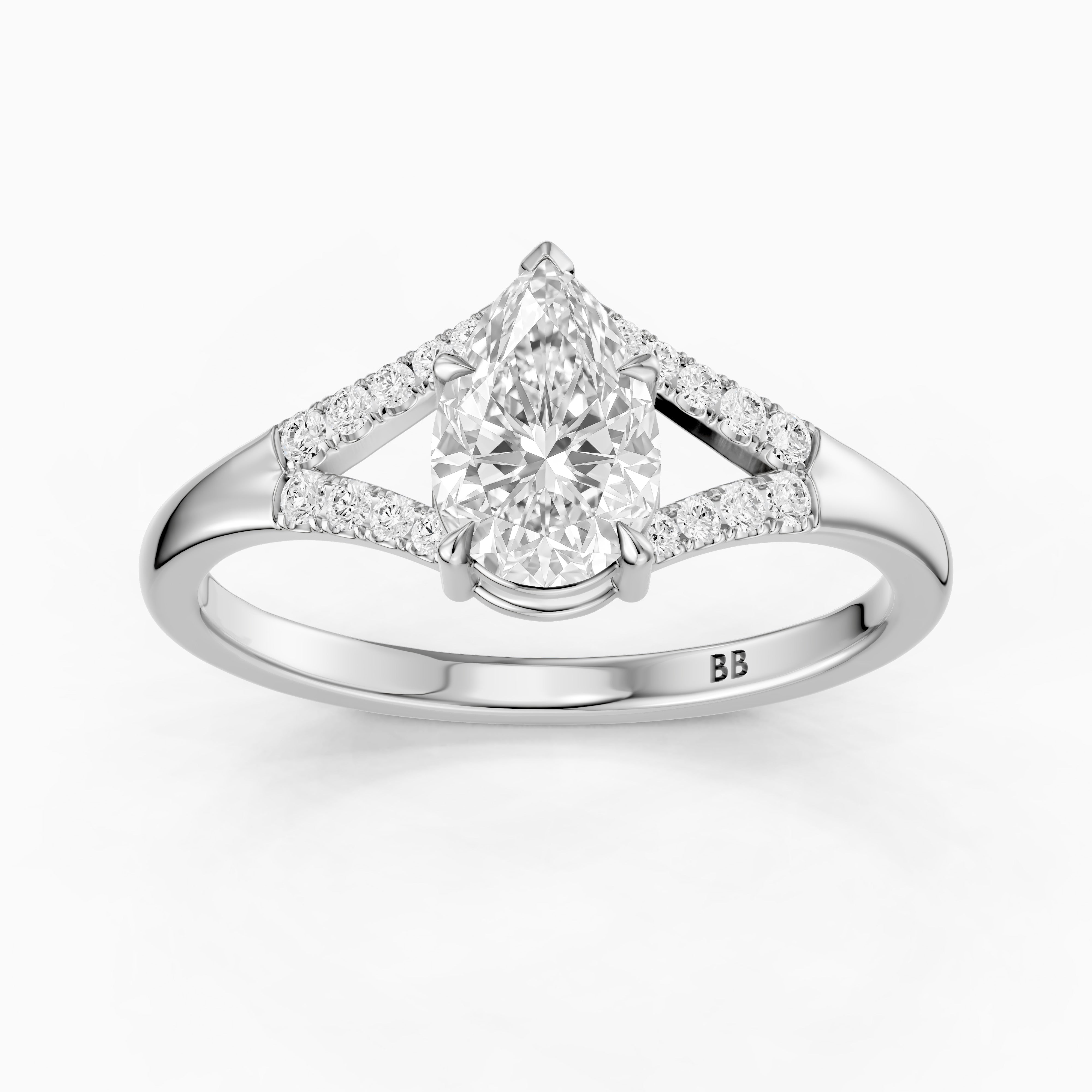 Emerson Pear Cut Split Shank Moissanite Diamond Engagement Ring