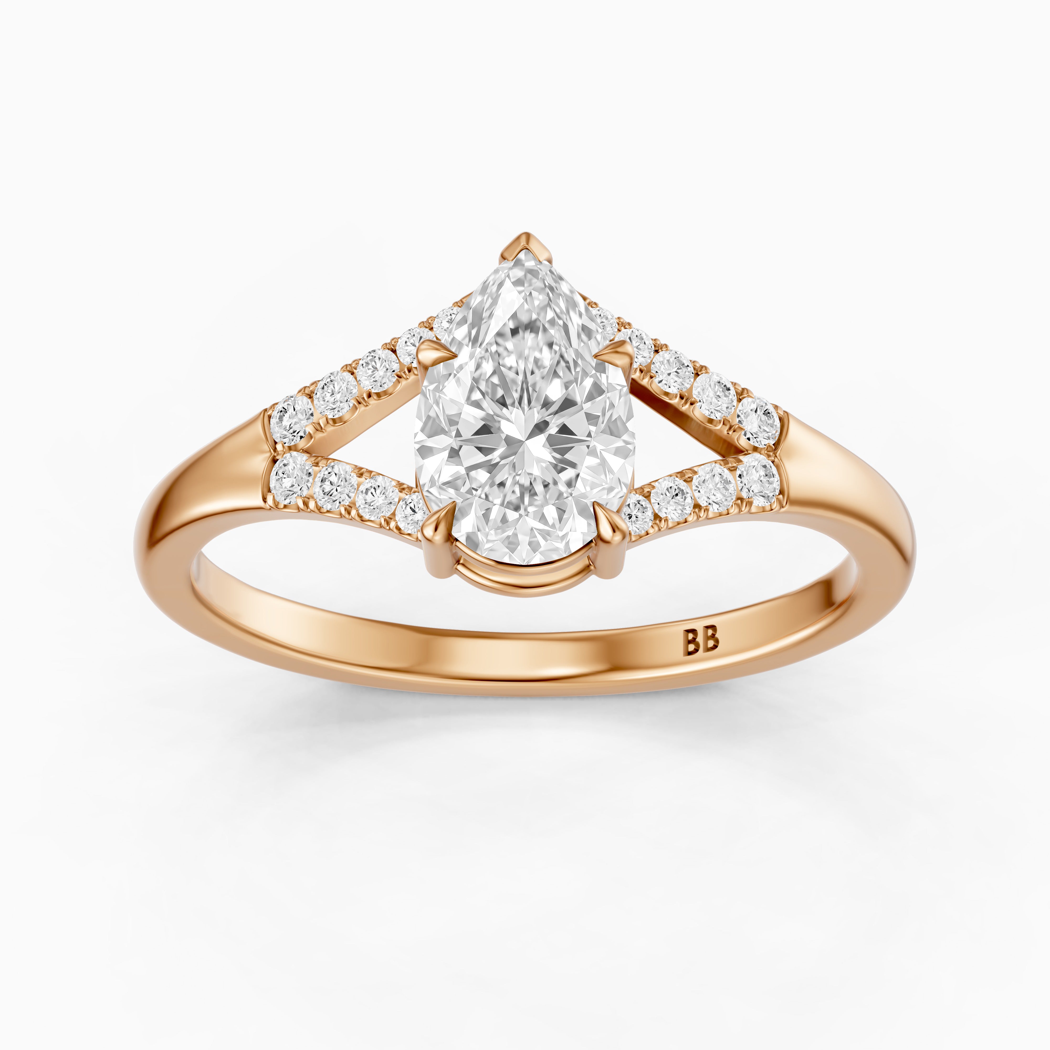 Emerson Pear Cut Split Shank Moissanite Diamond Engagement Ring
