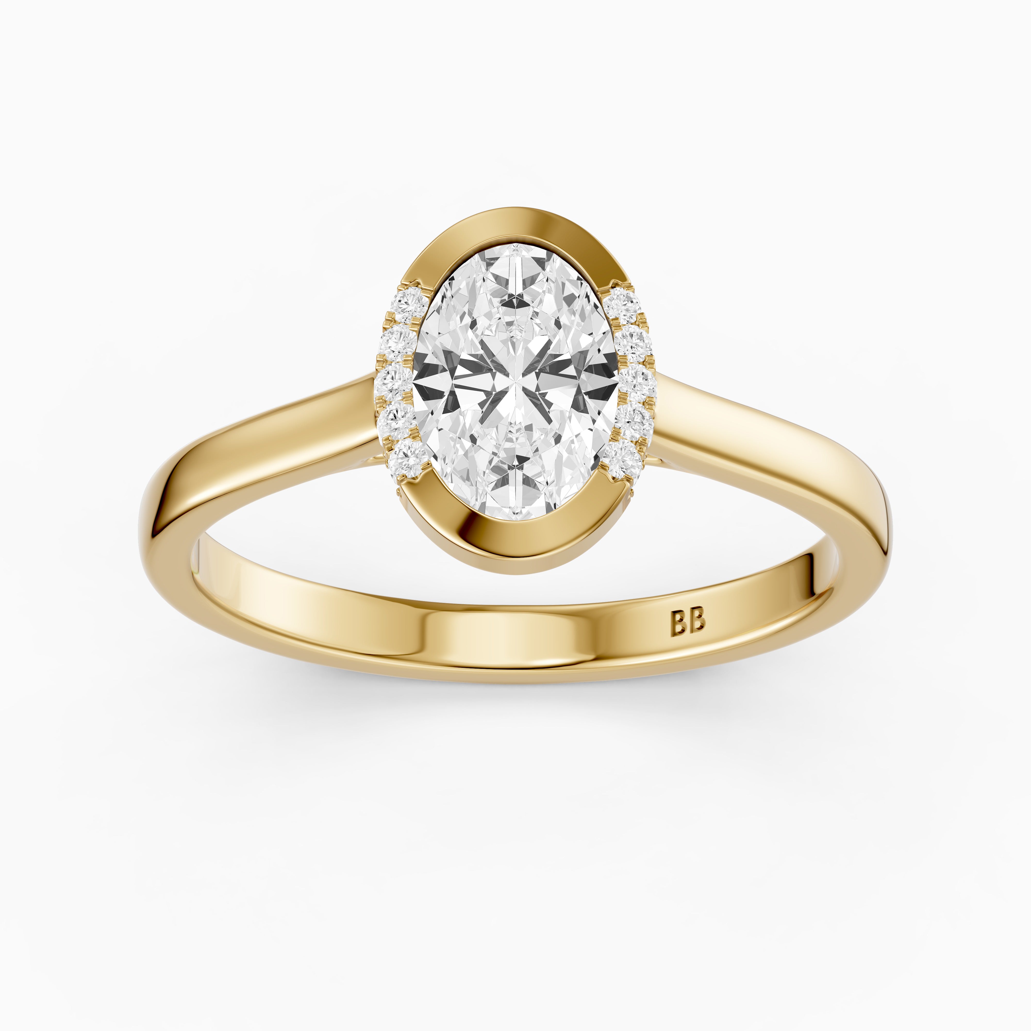 Lucy Oval Shape Moissanite Diamond Semi Bezel Halo Ring
