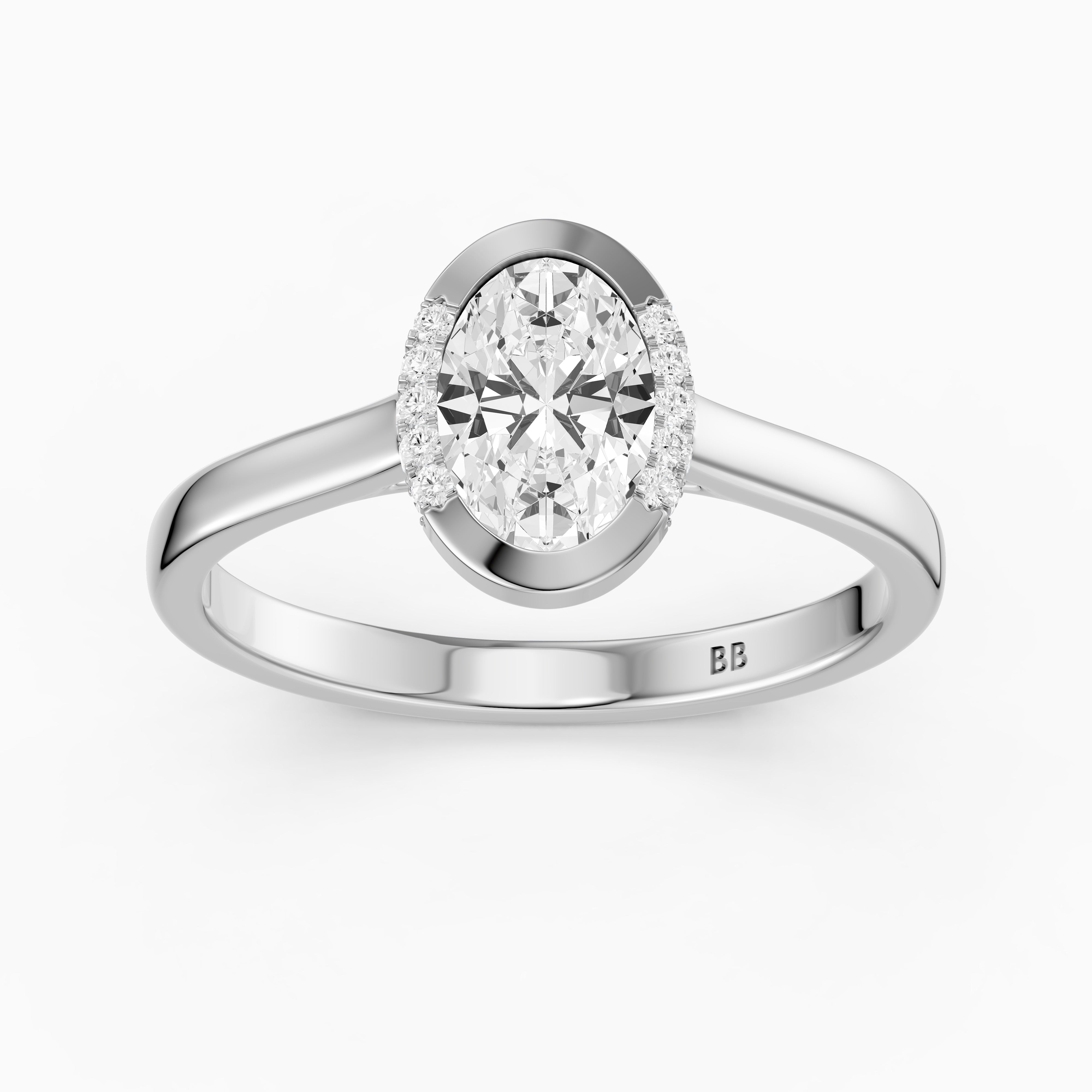 Lucy Oval Shape Moissanite Diamond Semi Bezel Halo Ring