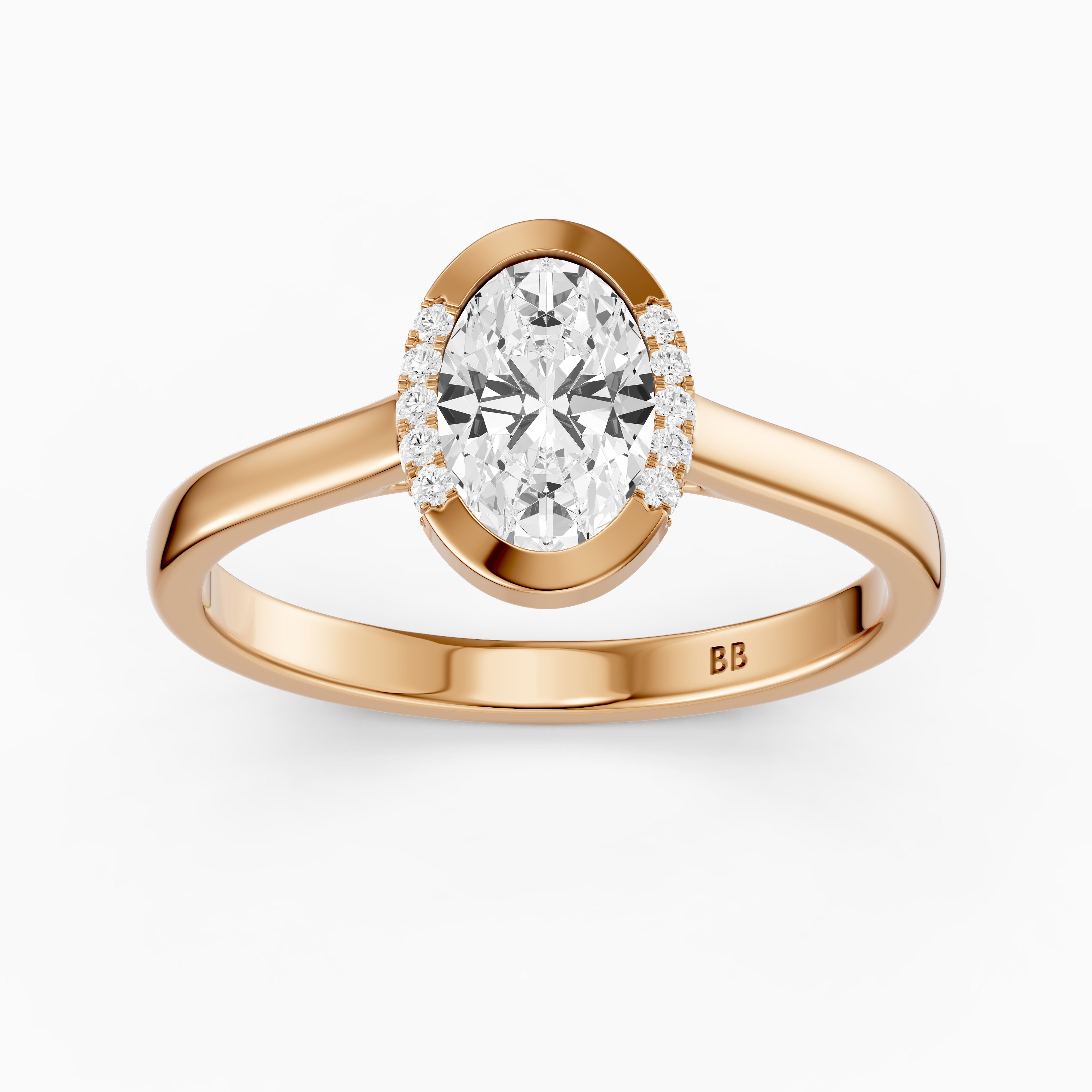 Lucy Oval Shape Moissanite Diamond Semi Bezel Halo Ring