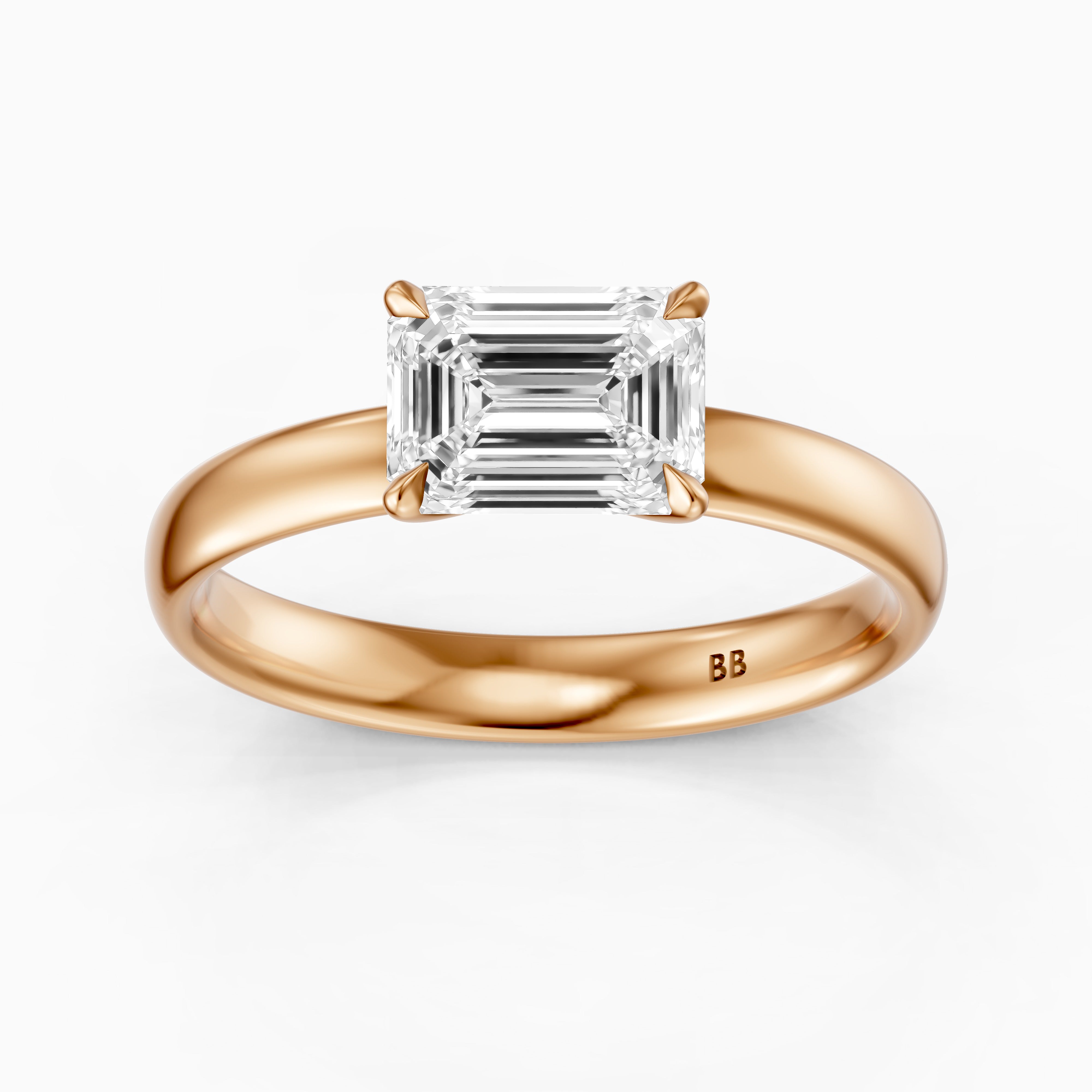 Blakely Emerald Cut East West Solitaire Moissanite Diamond Ring