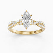Freya Marquise Cut Lab Grown Diamond Ring with Twisted Pavé Band