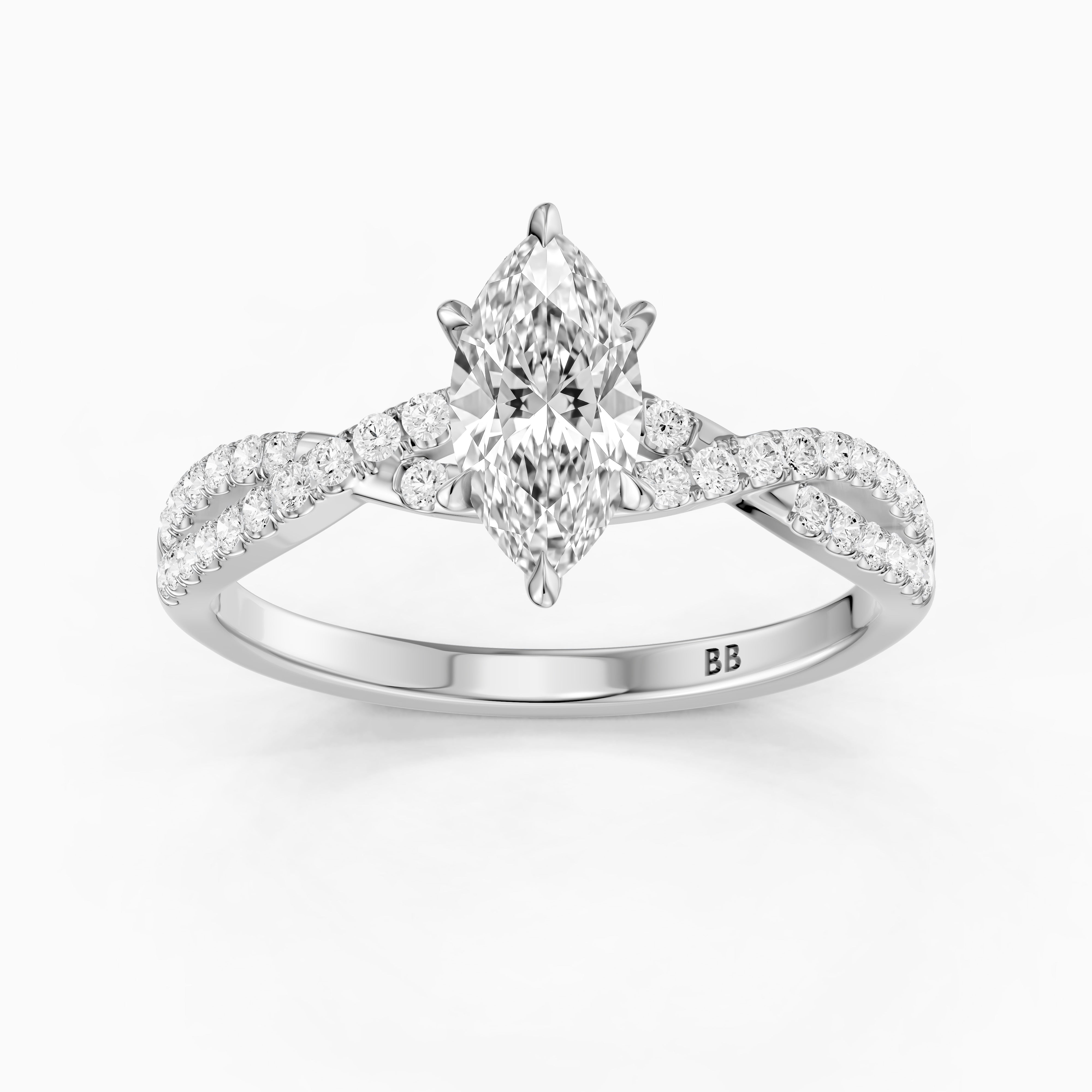 Freya Marquise Cut Lab Grown Diamond Ring with Twisted Pavé Band