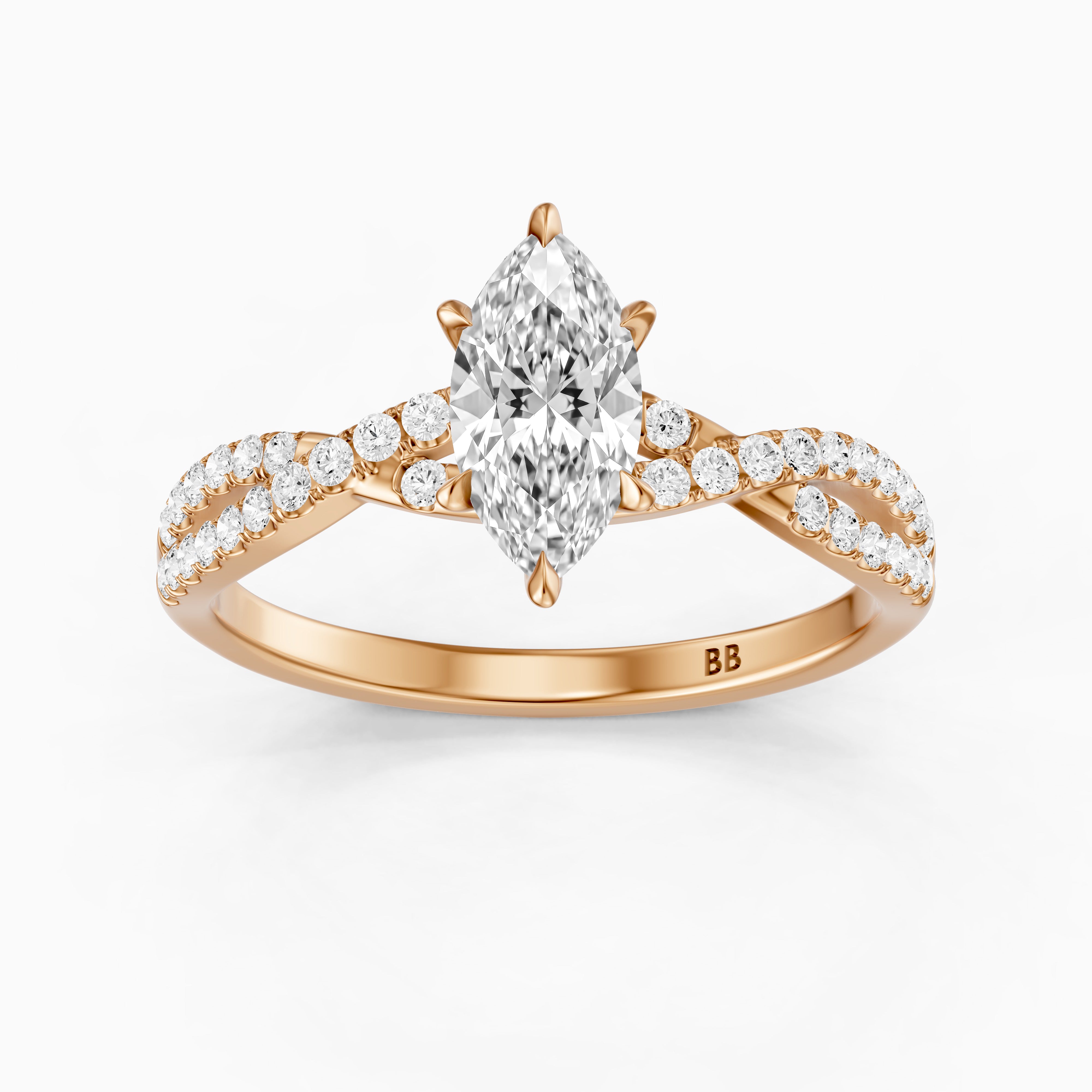 Freya Marquise Cut Lab Grown Diamond Ring with Twisted Pavé Band