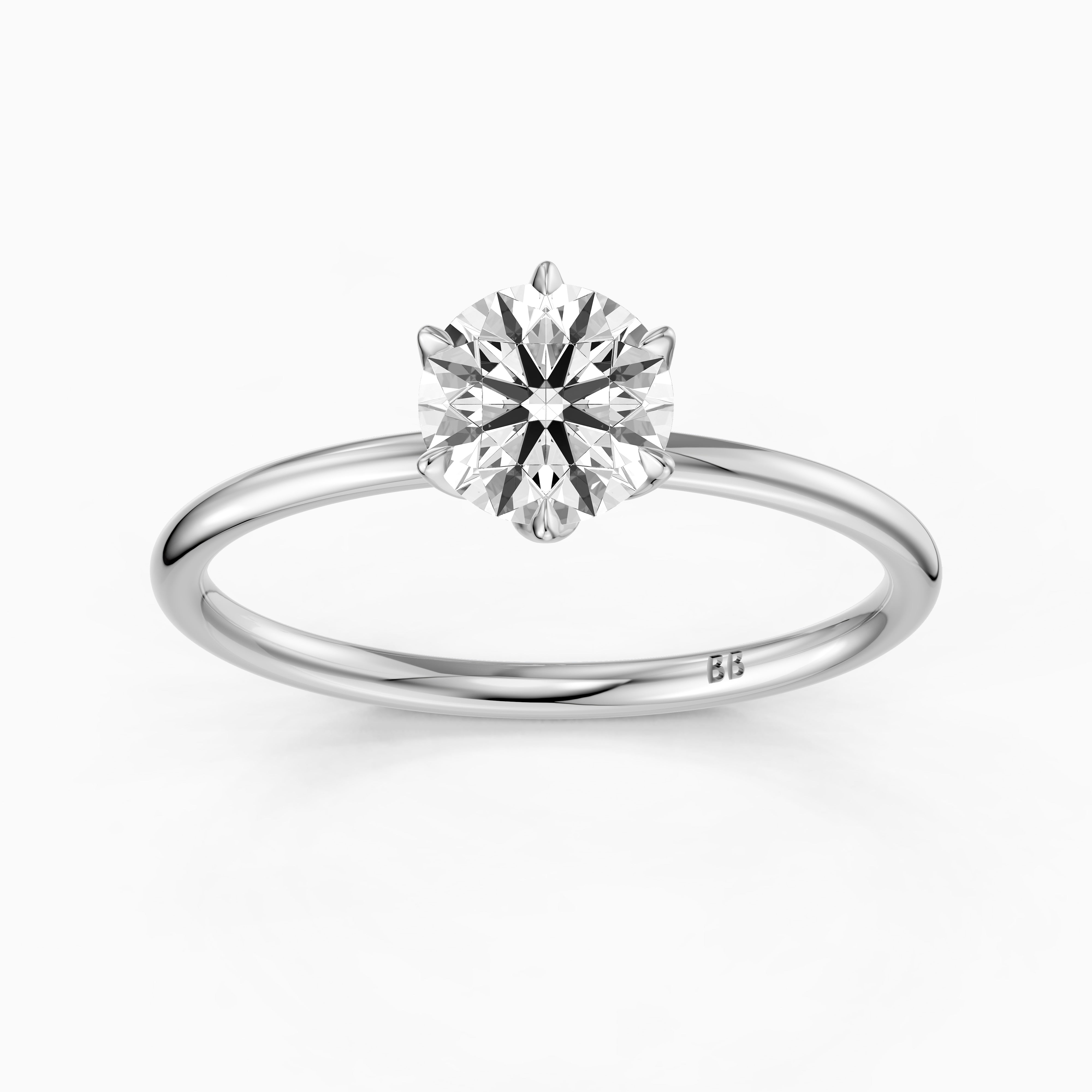 Ruth 6 Prong Tulip Setting Round Solitaire Moissanite Diamond Ring