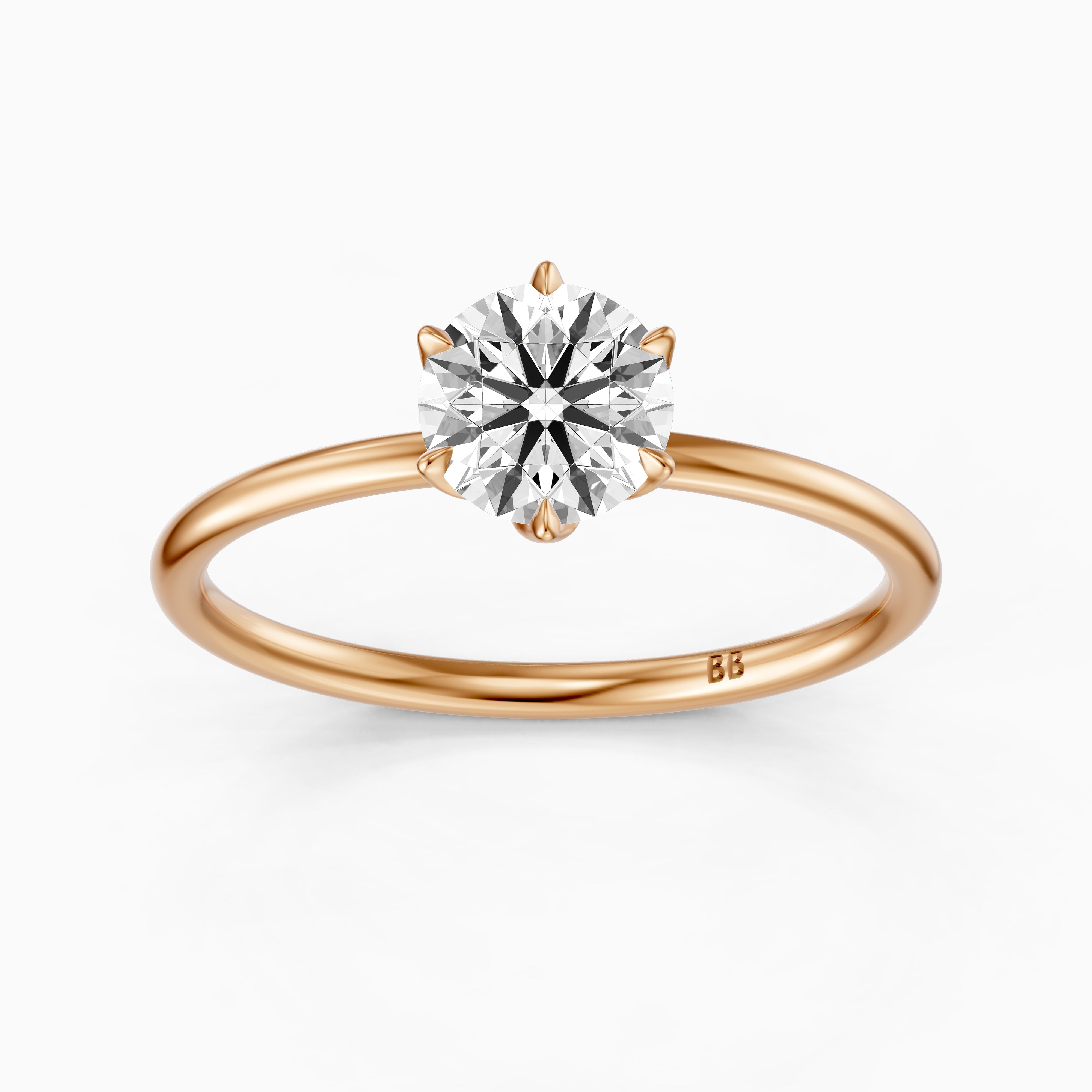 Ruth 6 Prong Tulip Setting Round Solitaire Moissanite Diamond Ring