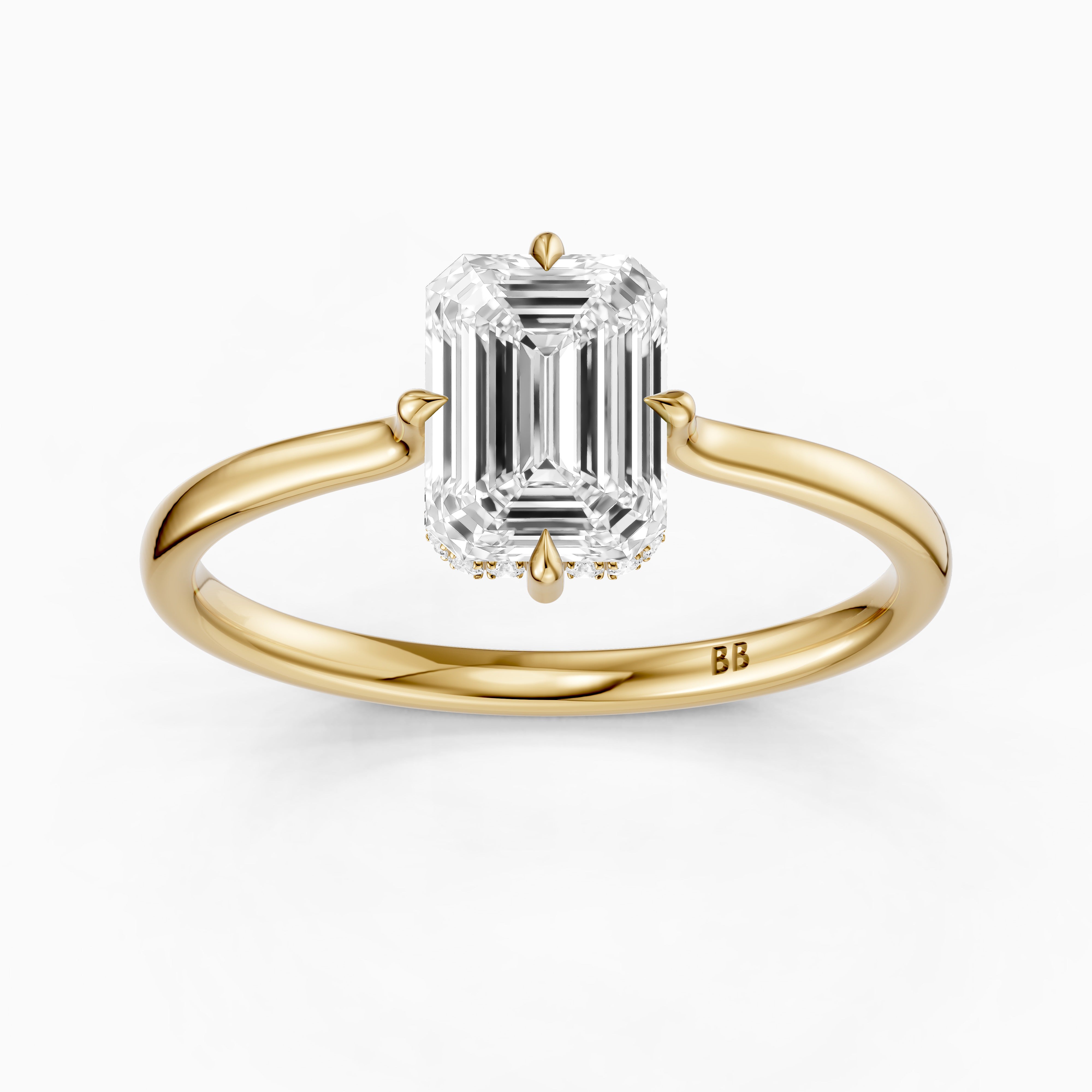 Noelle 4 Prong Emerald Cut Hidden Halo Moissanite Diamond Ring
