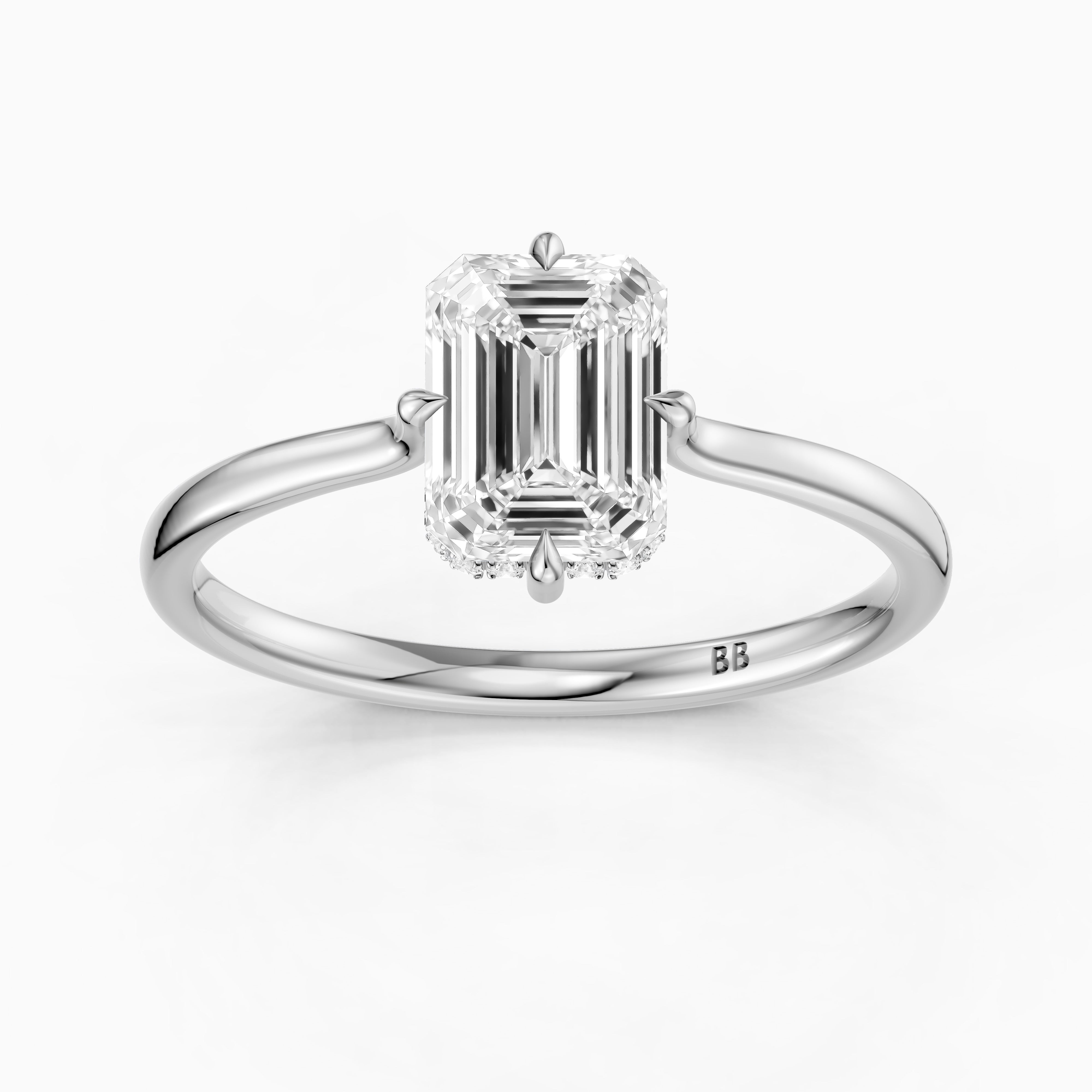 Noelle 4 Prong Emerald Cut Hidden Halo Moissanite Diamond Ring