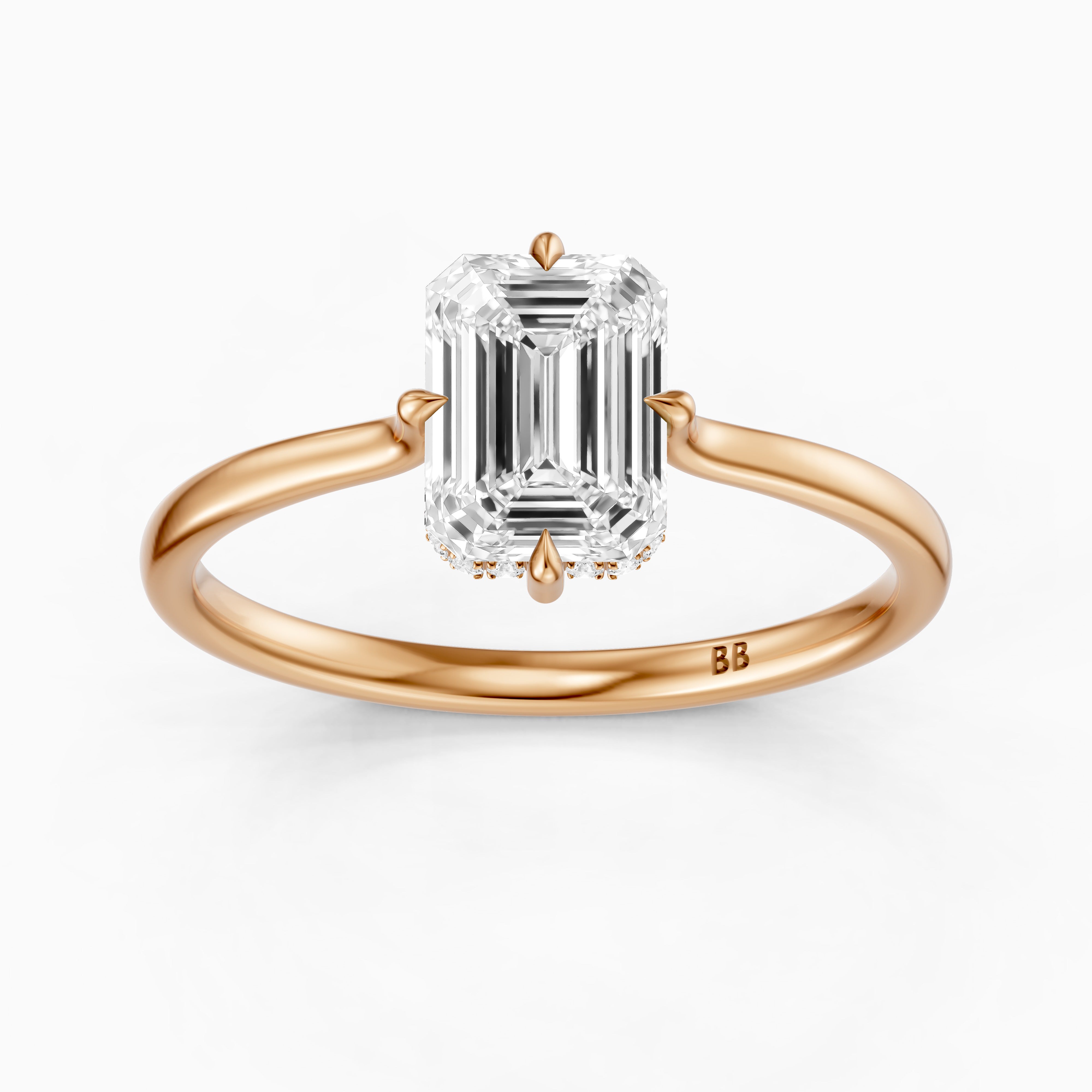 Noelle 4 Prong Emerald Cut Hidden Halo Moissanite Diamond Ring