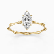 Sandra Marquise Hidden Halo Moissanite Diamond Ring with Bamboo Inspired Band