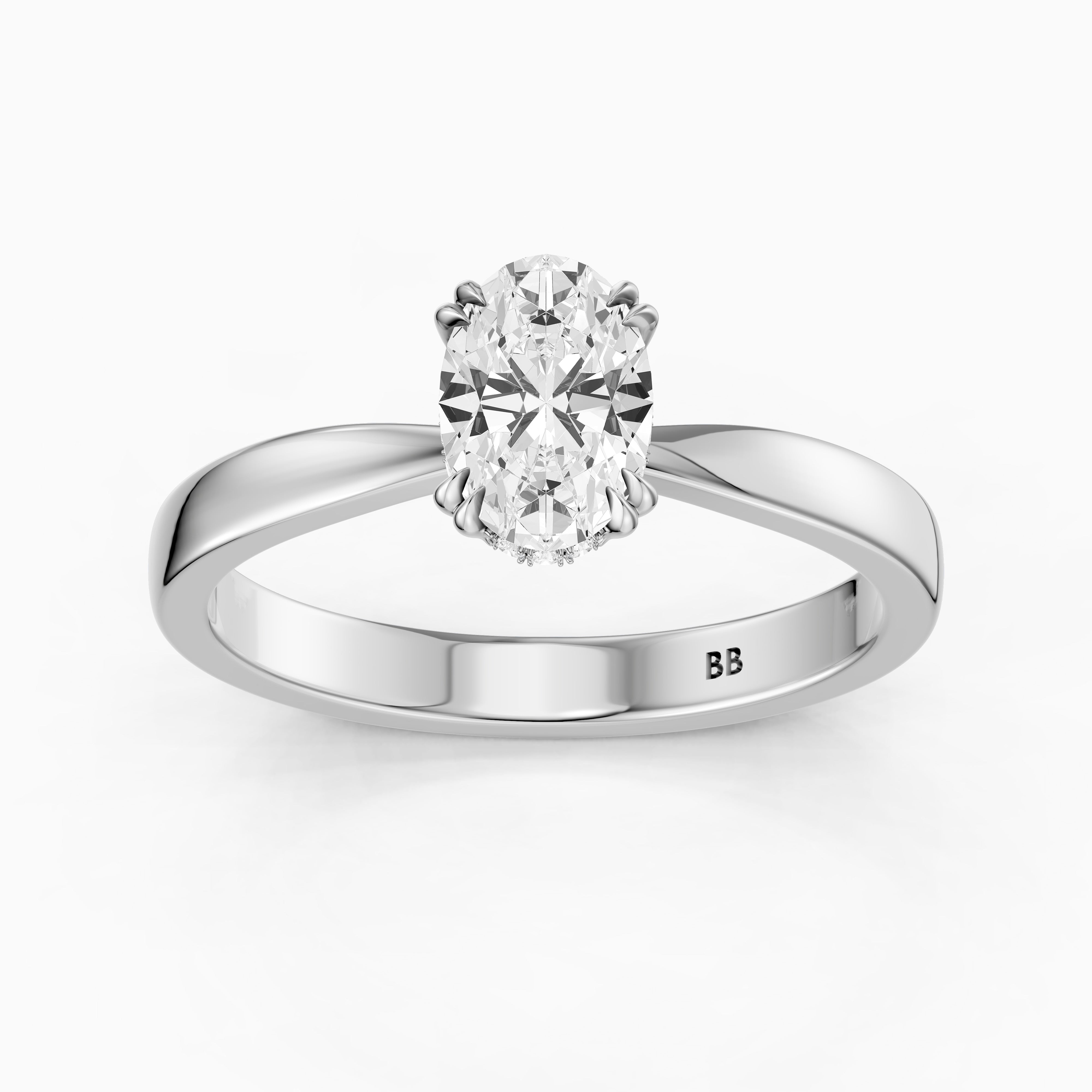 Jamie Oval Hidden Halo Moissanite Diamond Ring with Double Claw Prongs