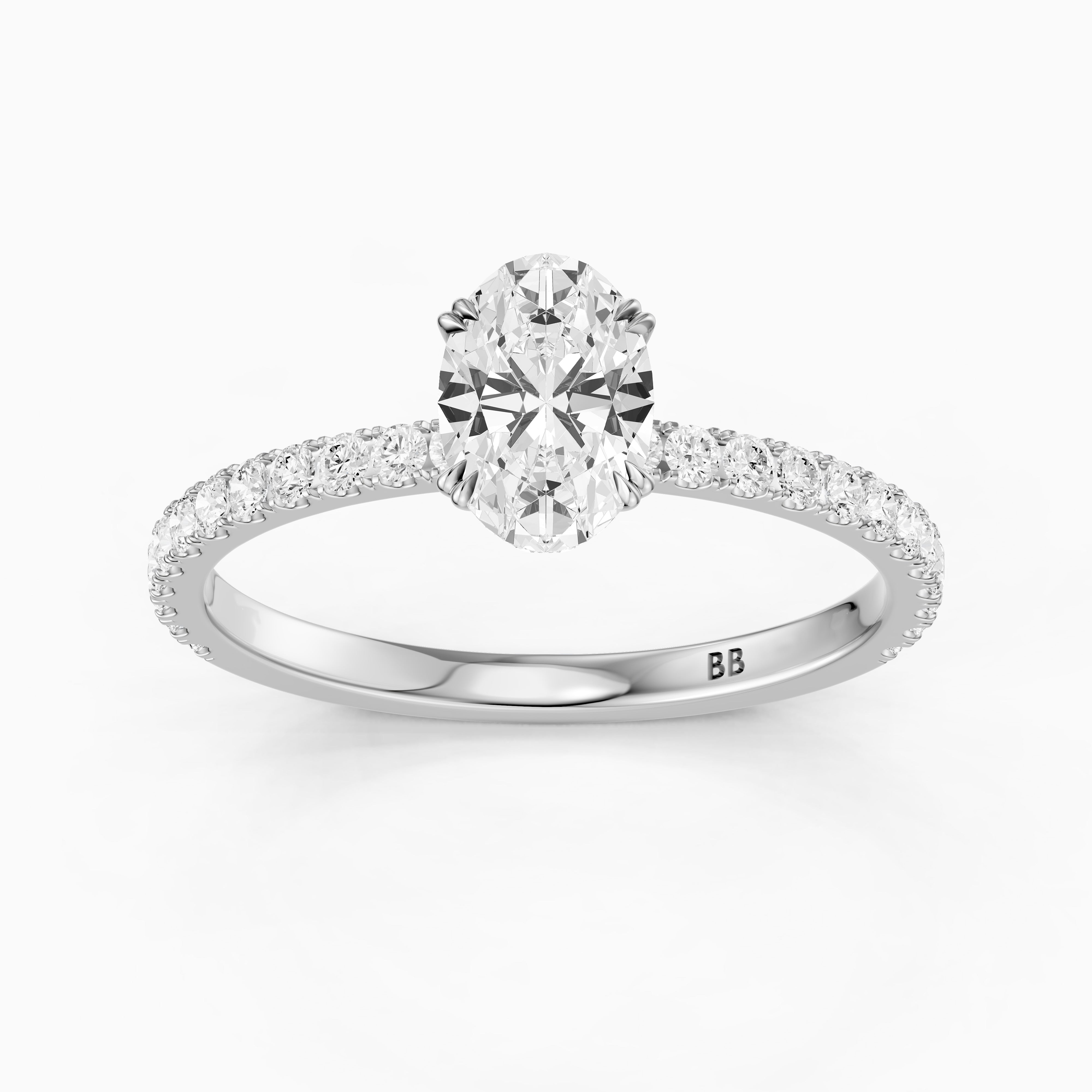 Kate Oval Hidden Halo Pavé Band Moissanite Diamond Ring