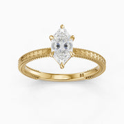 Ains Dutch Marquise 6 Prong Lab Grown Diamond Ring with Milgrain Band
