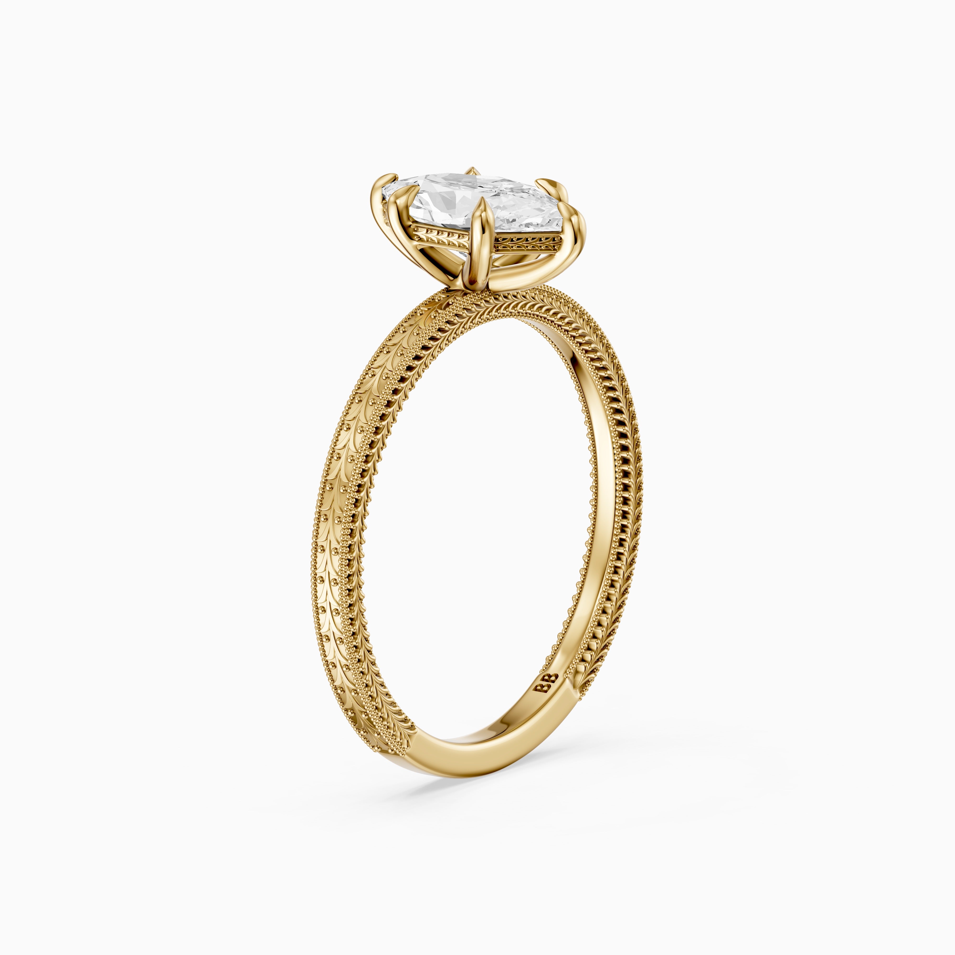 Ains Dutch Marquise 6 Prong Lab Grown Diamond Ring with Milgrain Band