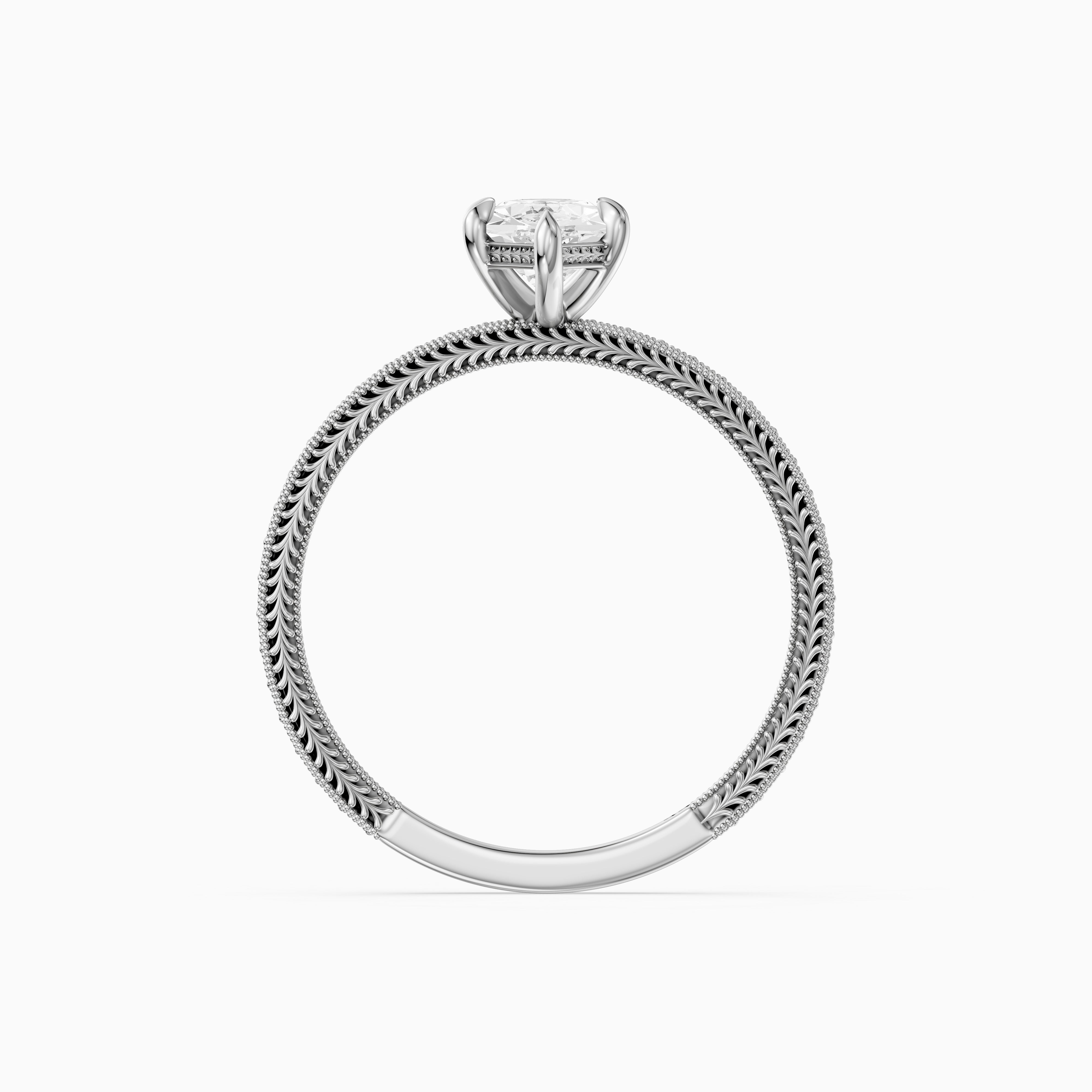Ains Dutch Marquise 6 Prong Moissanite Diamond Ring with Milgrain Band