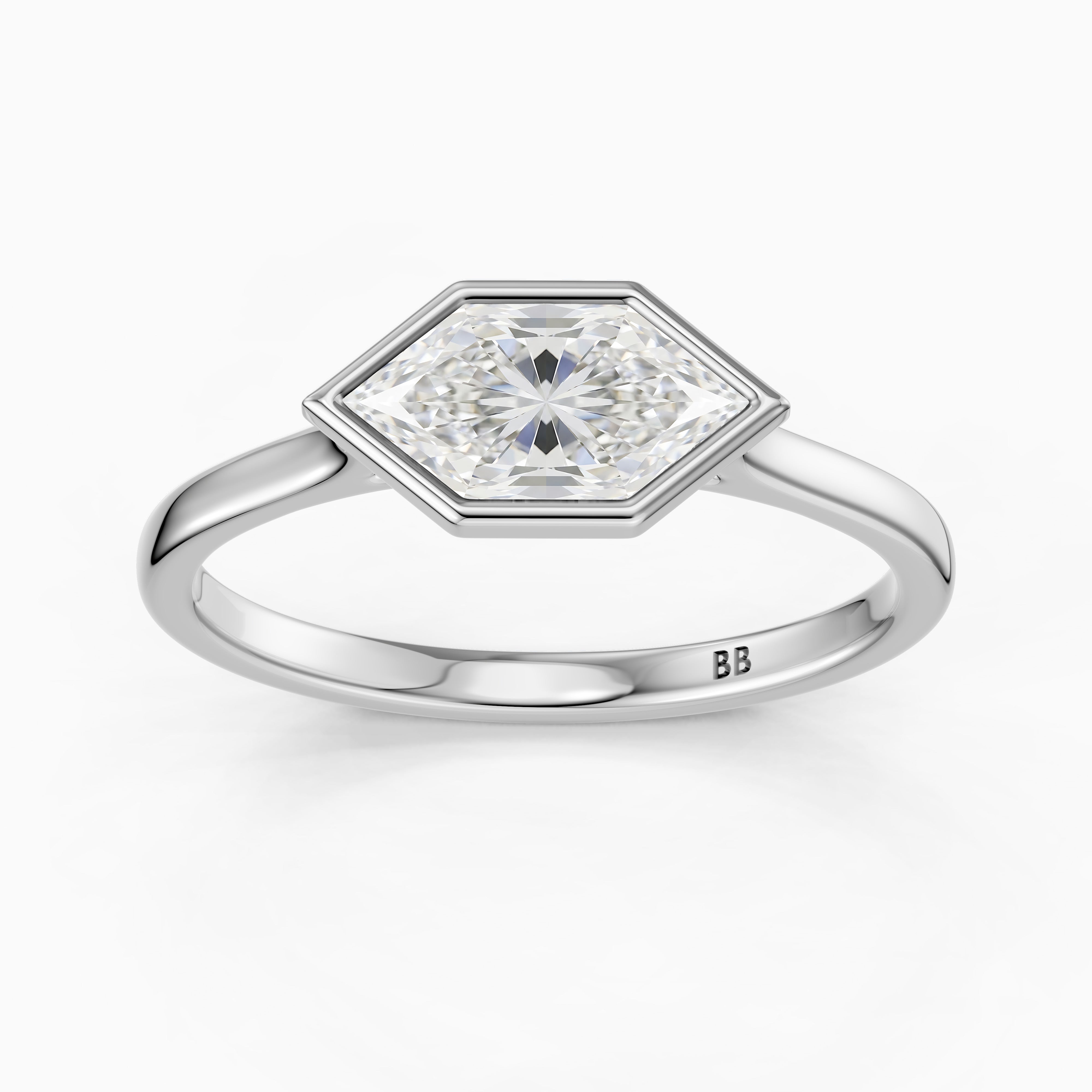 Aira East West Dutch Marquise Moissanite Diamond Bezel Ring