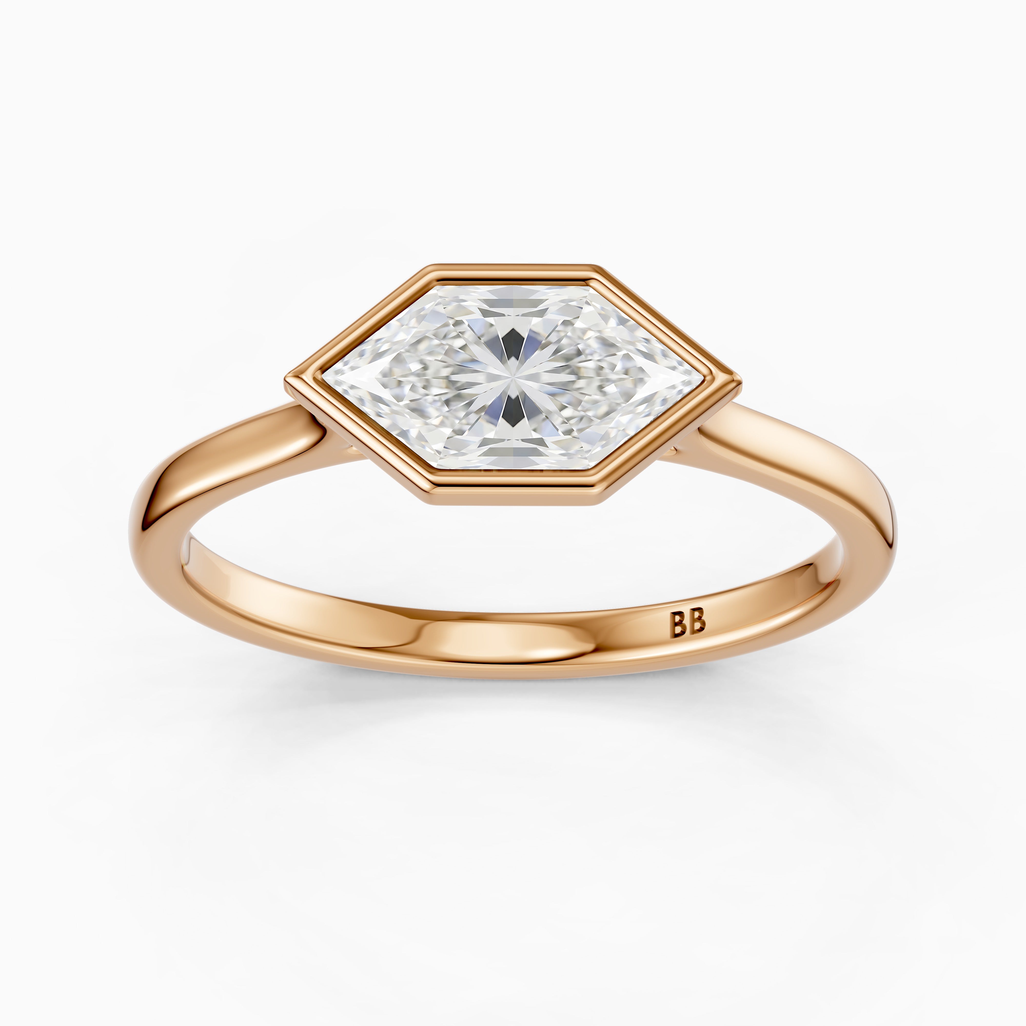 Aira East West Dutch Marquise Moissanite Diamond Bezel Ring