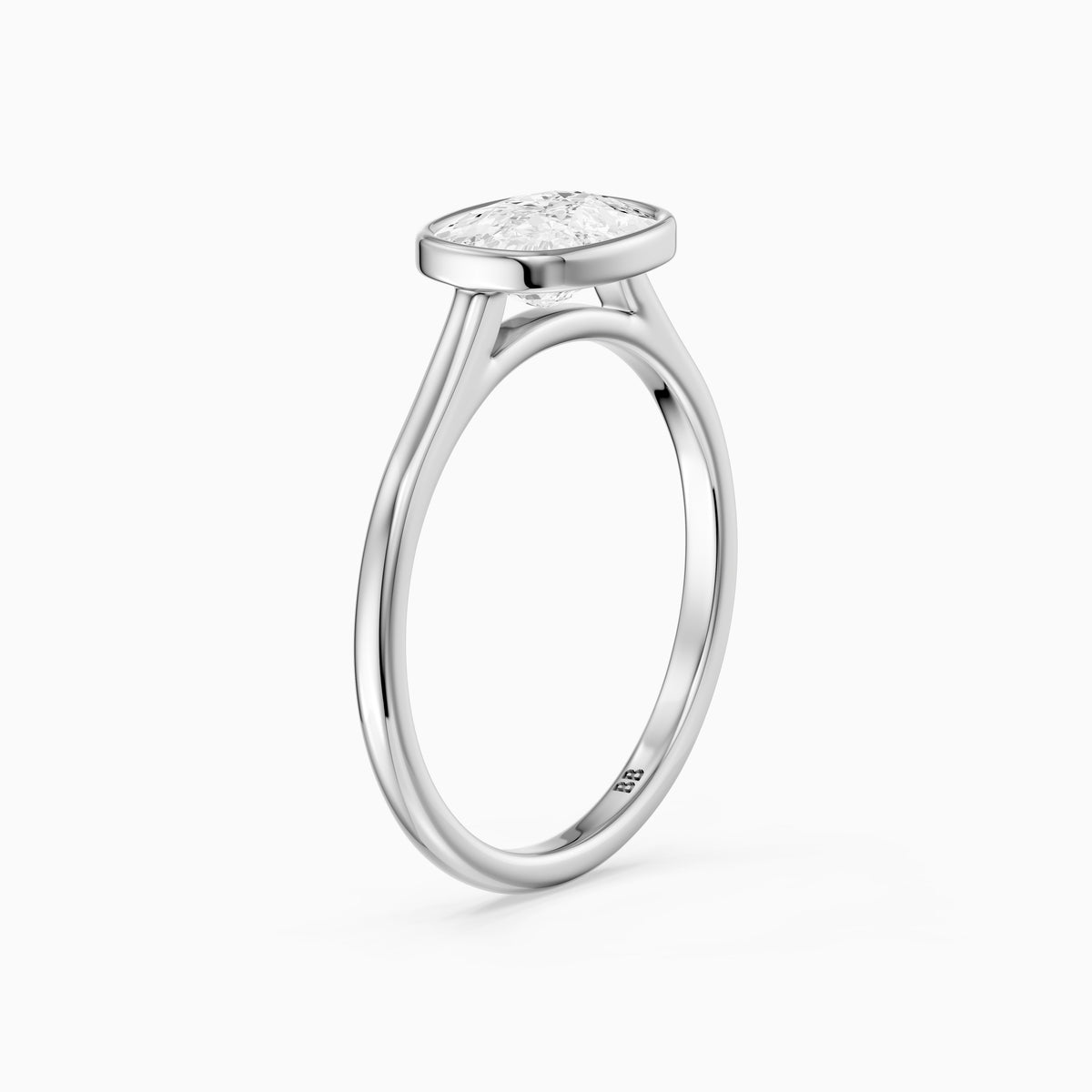 Yuna East West Elongated Cushion Moissanite Diamond Bezel Set Solitaire Ring