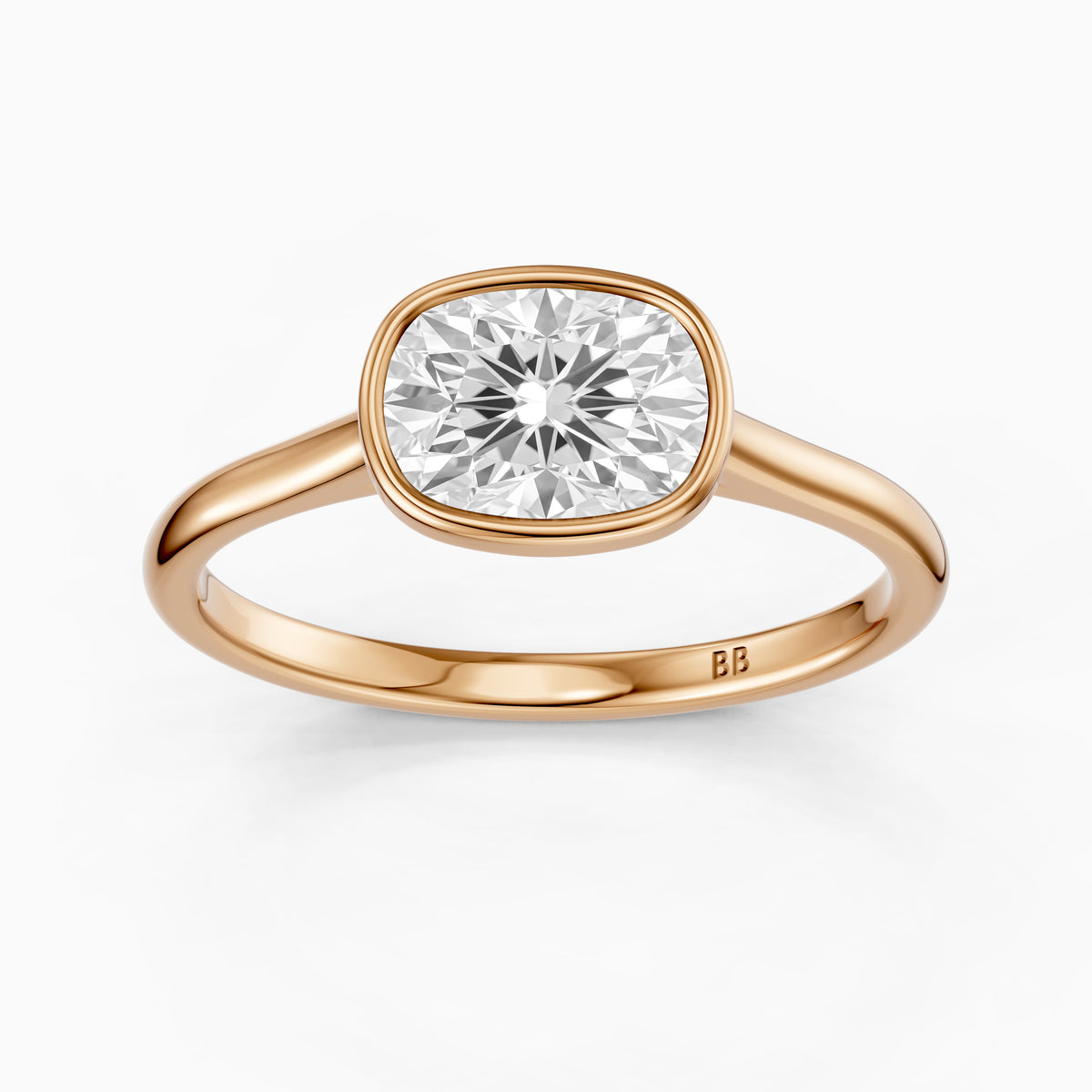 Yuna East West Elongated Cushion Moissanite Diamond Bezel Set Solitaire Ring