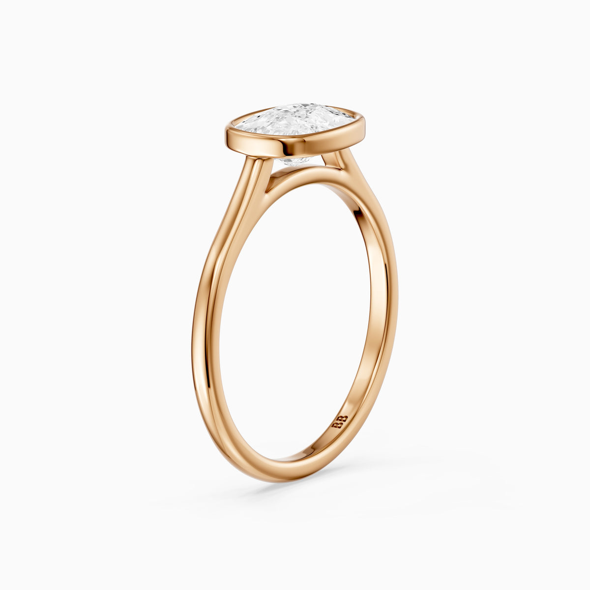 Yuna East West Elongated Cushion Moissanite Diamond Bezel Set Solitaire Ring