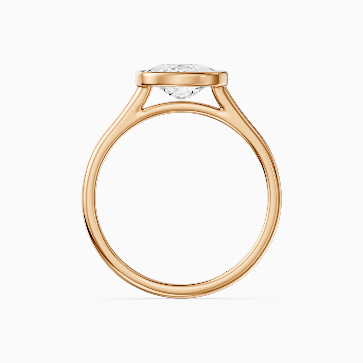 Yuna East West Elongated Cushion Moissanite Diamond Bezel Set Solitaire Ring