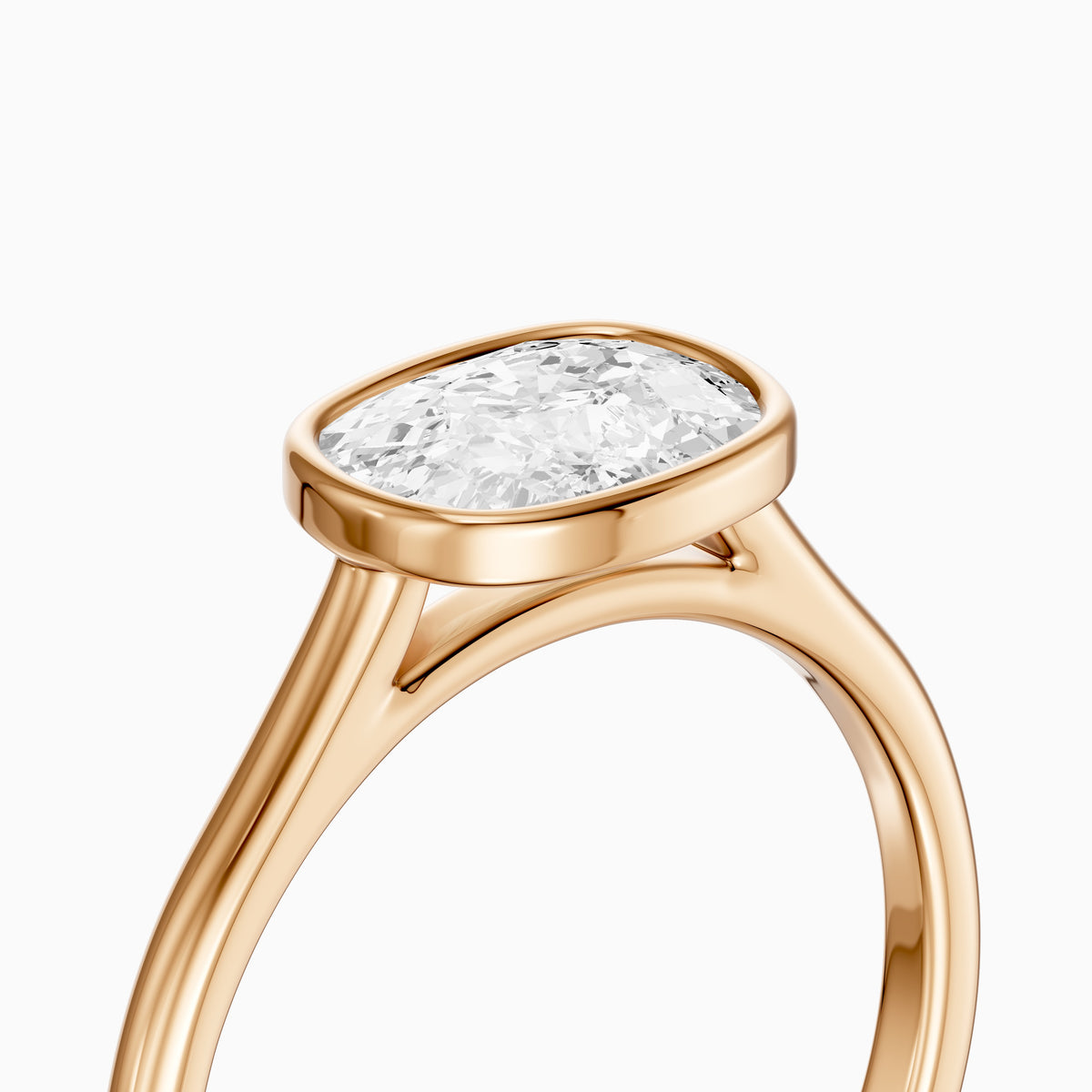 Yuna East West Elongated Cushion Moissanite Diamond Bezel Set Solitaire Ring