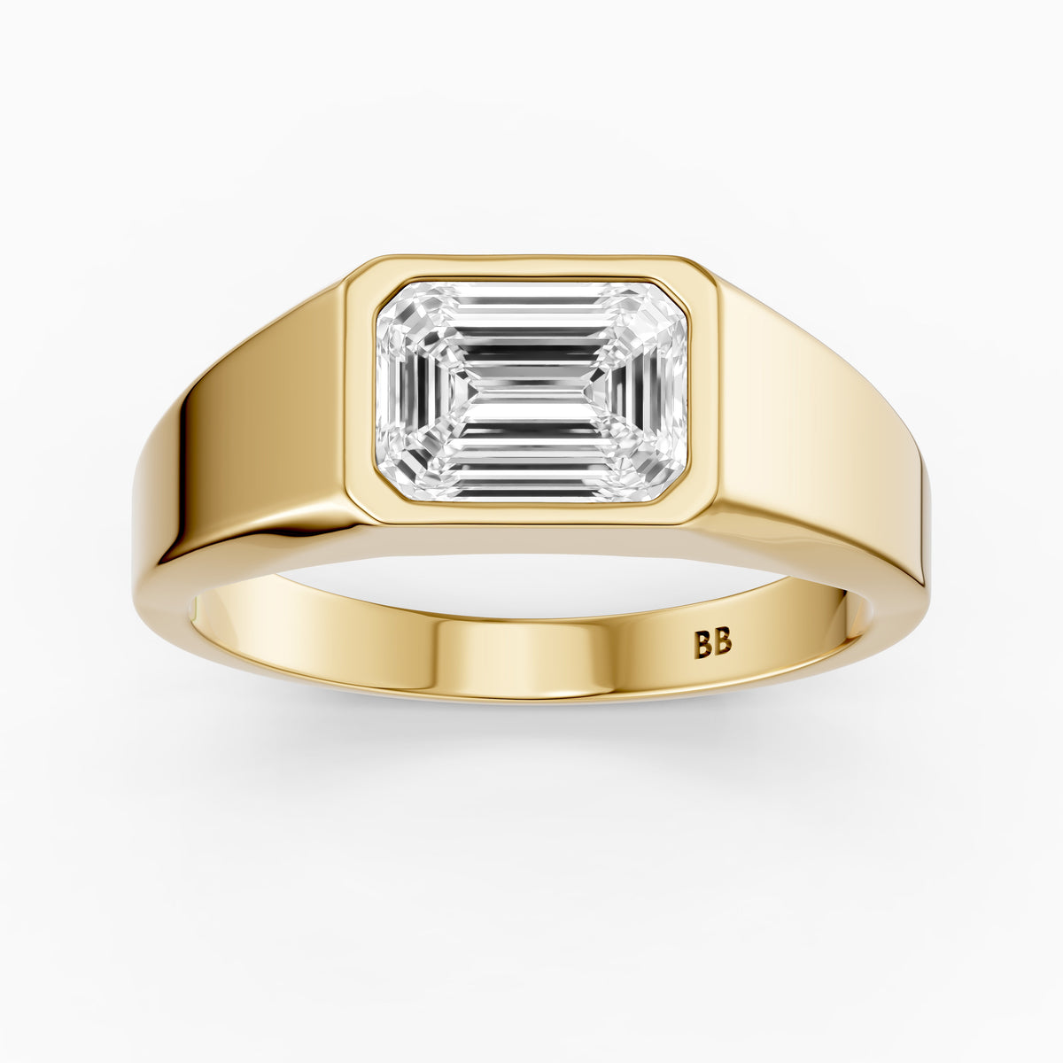 Arla East-West Emerald Bezel Set Lab Grown Diamond Engagement Ring
