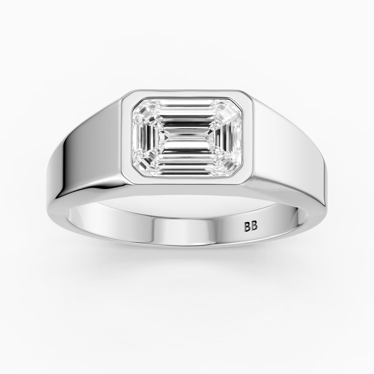 Arla East-West Emerald Bezel Set Lab Grown Diamond Engagement Ring