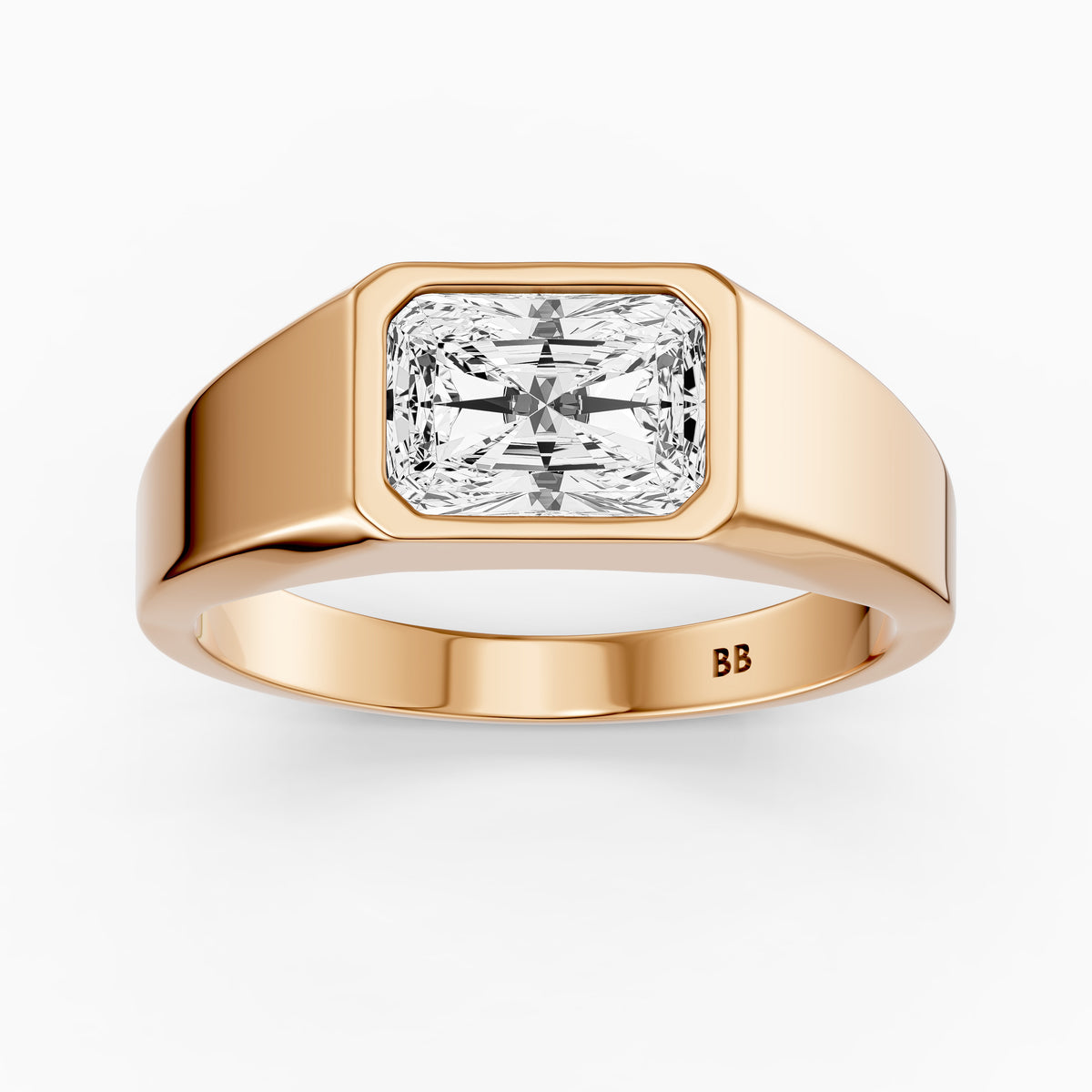 Sela Radiant Cut Bezel Set Lab Grown Diamond Signet Ring