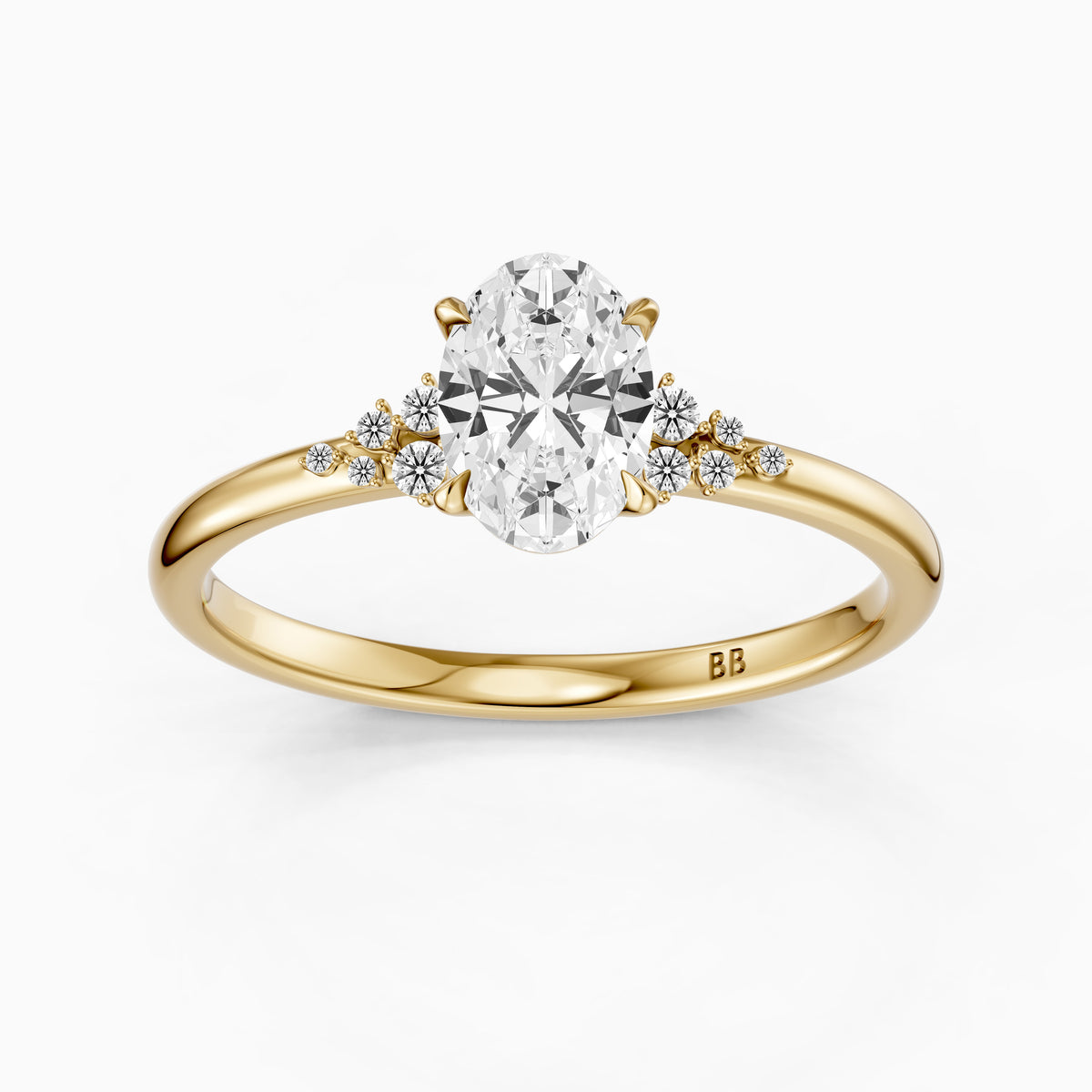 Koda Oval Cut Lab Grown Diamond Engagement Ring with Floral Cluster Side Stones