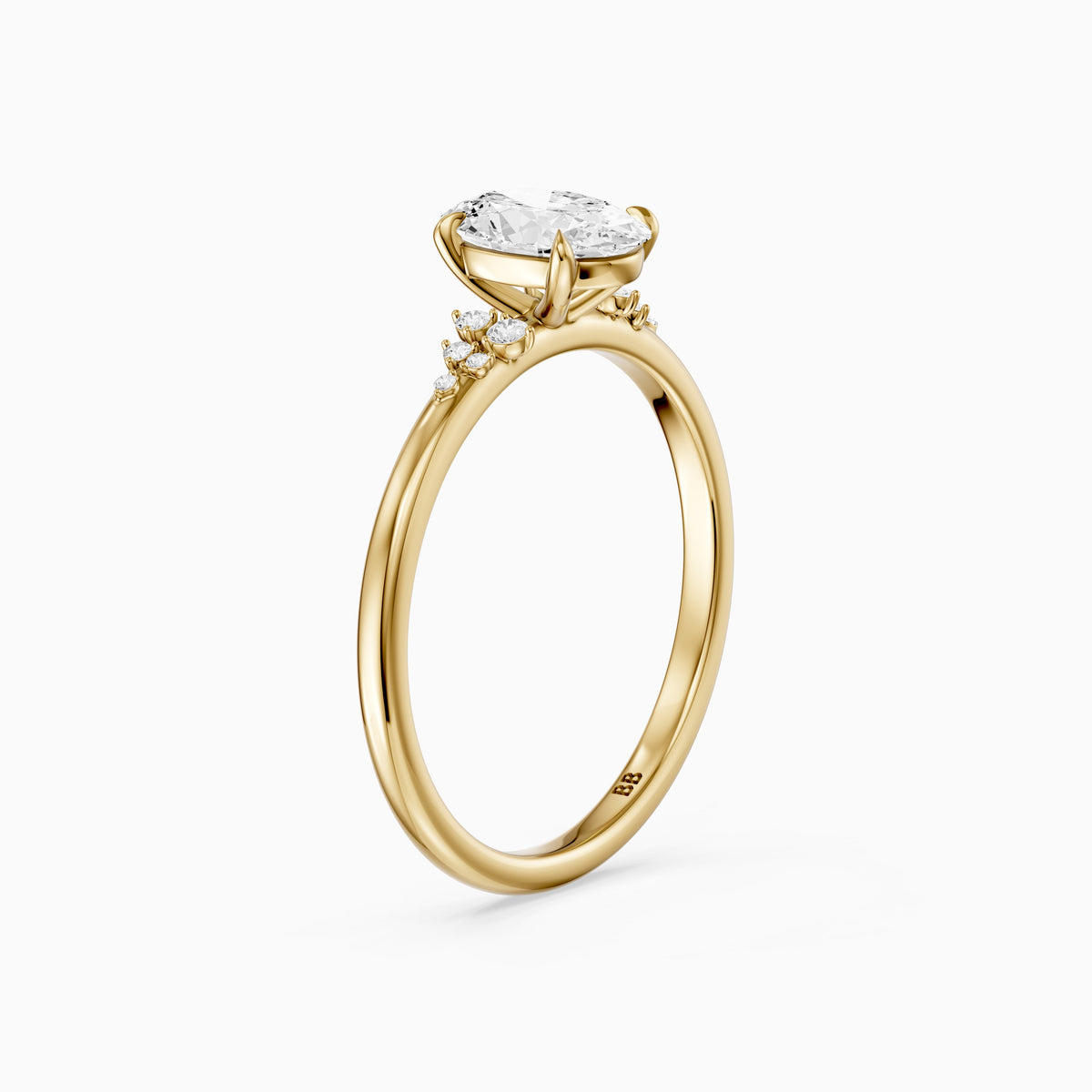 Koda Oval Cut Lab Grown Diamond Engagement Ring with Floral Cluster Side Stones