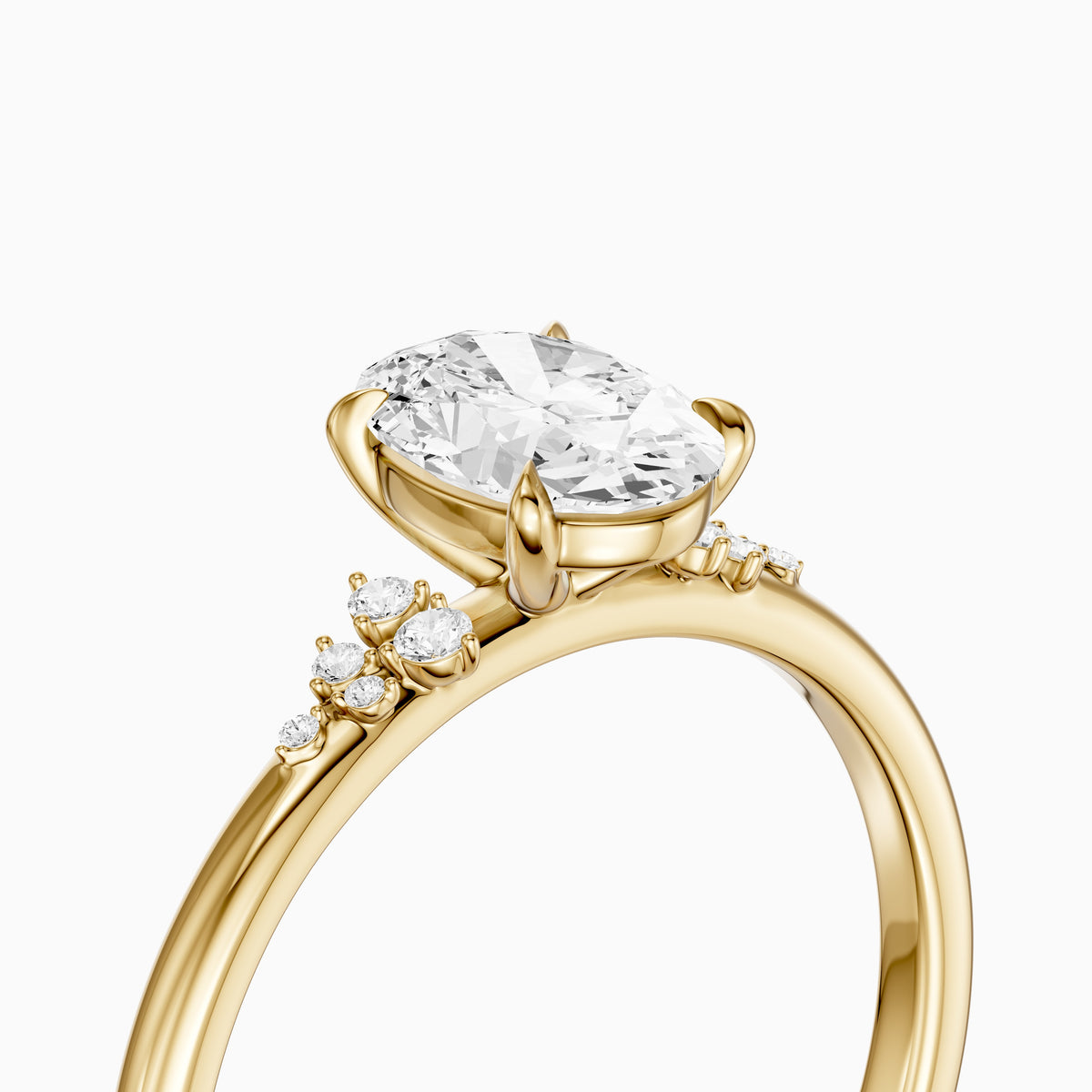 Koda Oval Cut Lab Grown Diamond Engagement Ring with Floral Cluster Side Stones