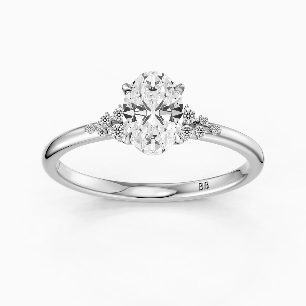 Koda Oval Cut Lab Grown Diamond Engagement Ring with Floral Cluster Side Stones