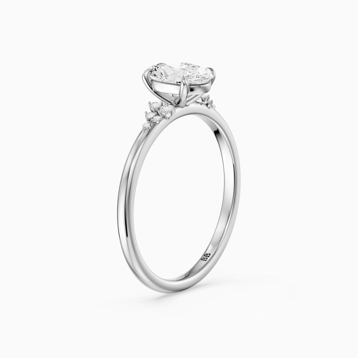 Koda Oval Cut Lab Grown Diamond Engagement Ring with Floral Cluster Side Stones