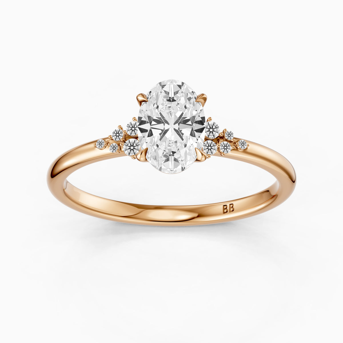 Koda Oval Cut Lab Grown Diamond Engagement Ring with Floral Cluster Side Stones