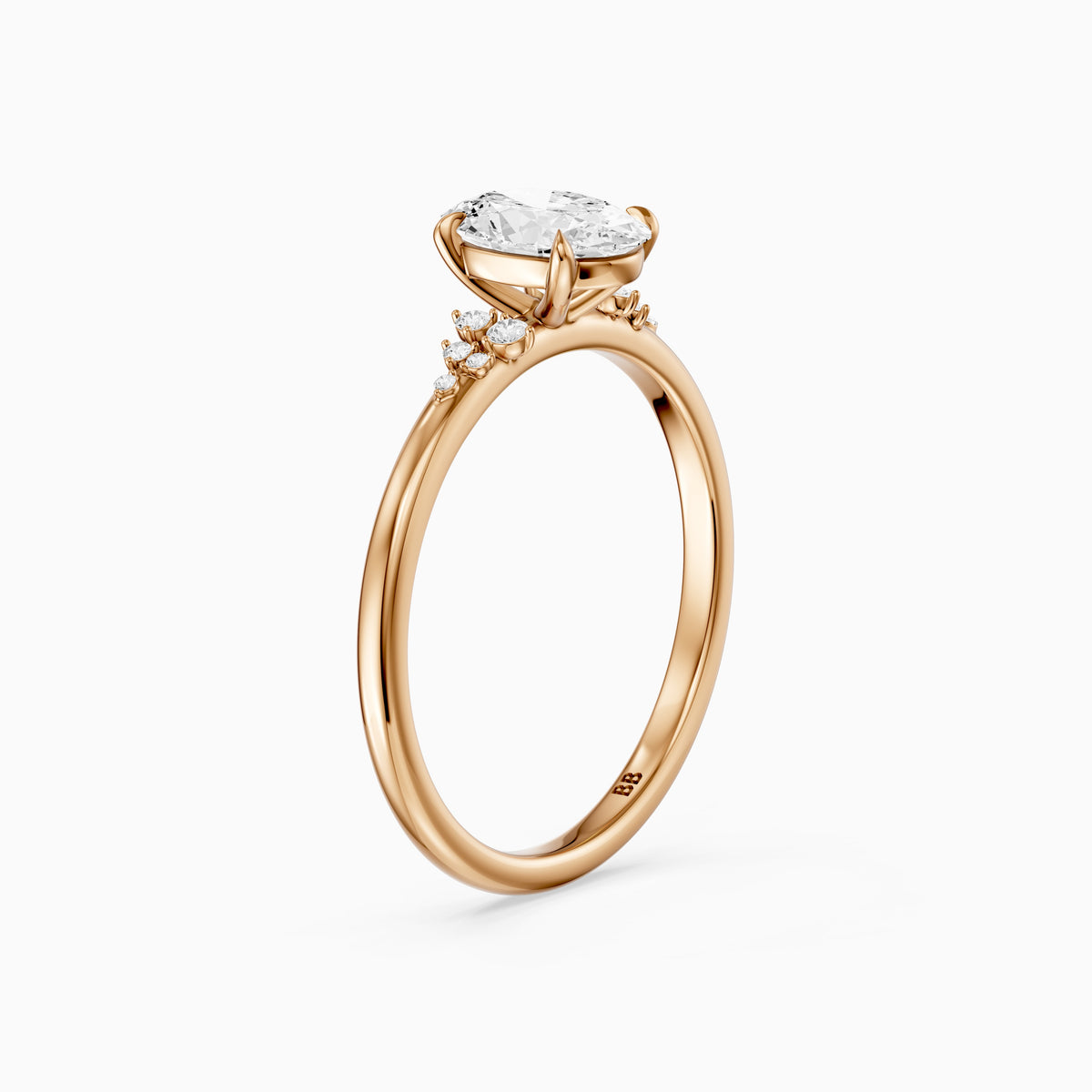 Koda Oval Cut Lab Grown Diamond Engagement Ring with Floral Cluster Side Stones