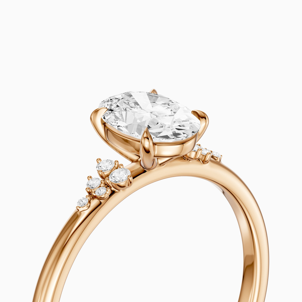 Koda Oval Cut Lab Grown Diamond Engagement Ring with Floral Cluster Side Stones