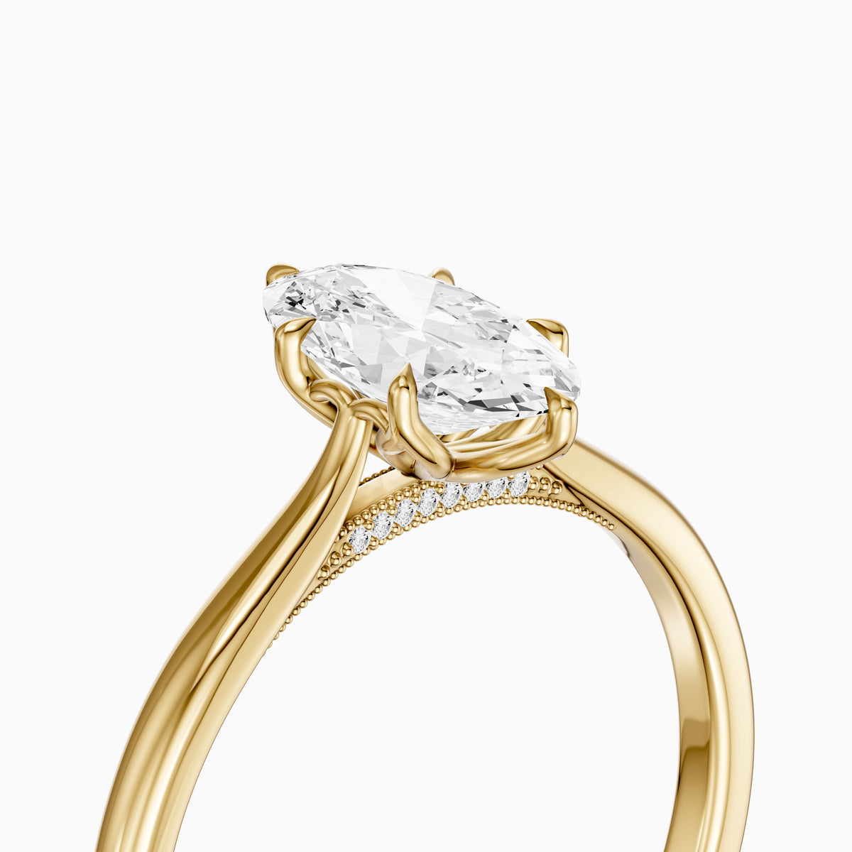 Leya 6 Prong Moval Lab Diamond Ring in Tulip Cathedral Setting