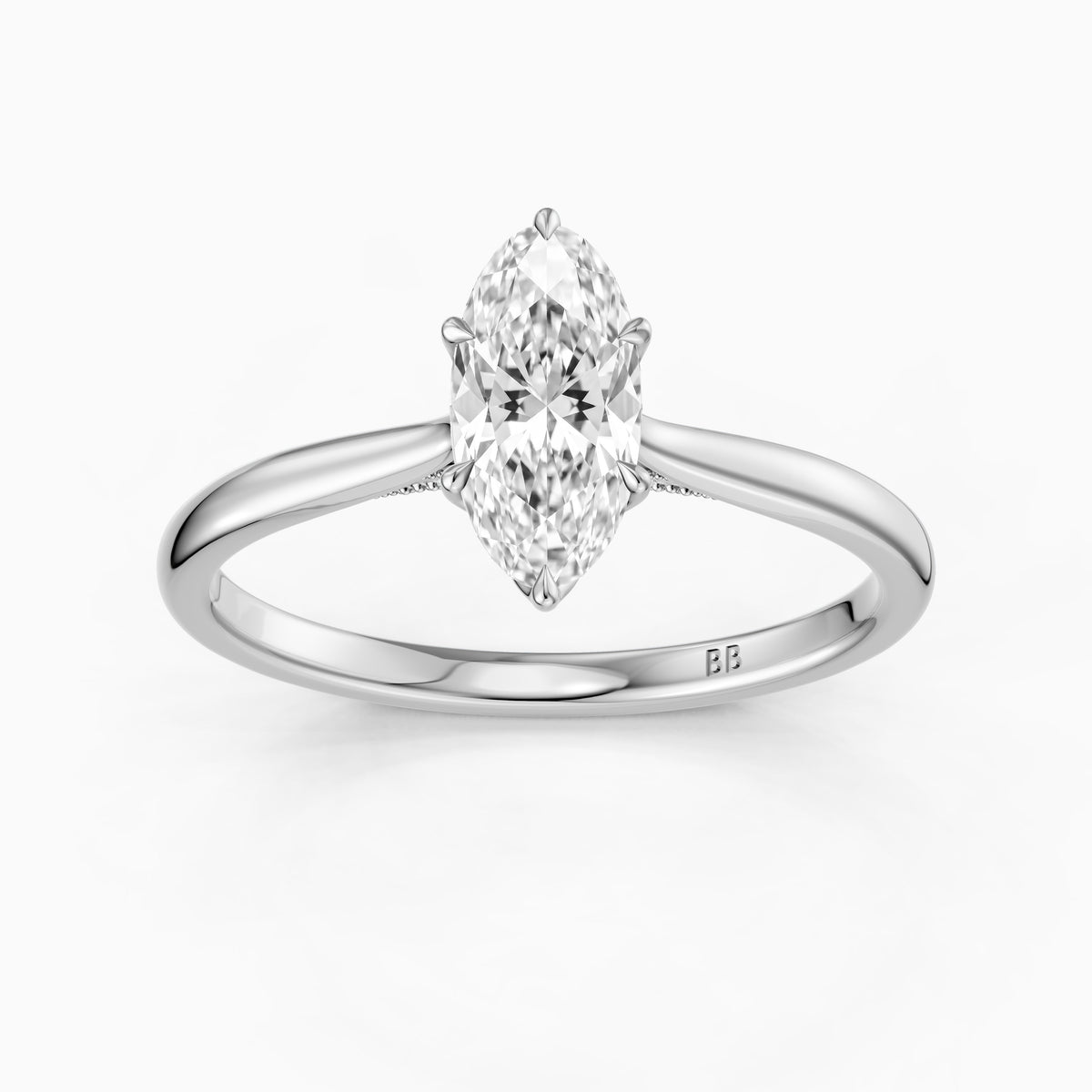 Leya 6 Prong Moval Lab Diamond Ring in Tulip Cathedral Setting