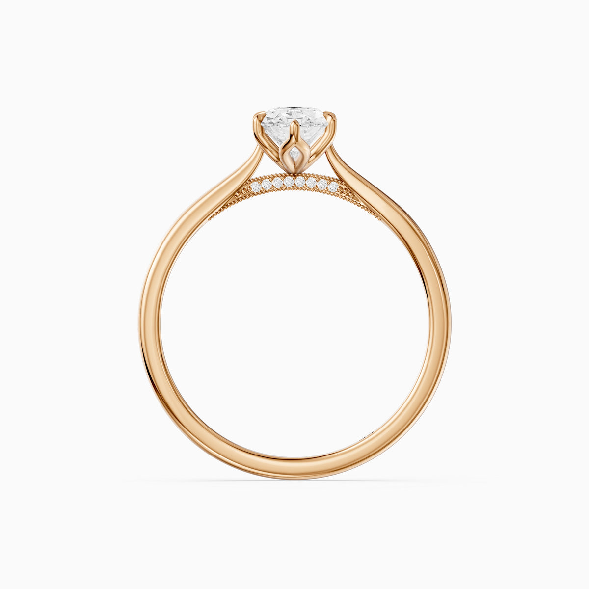 Leya 6 Prong Moval Lab Diamond Ring in Tulip Cathedral Setting