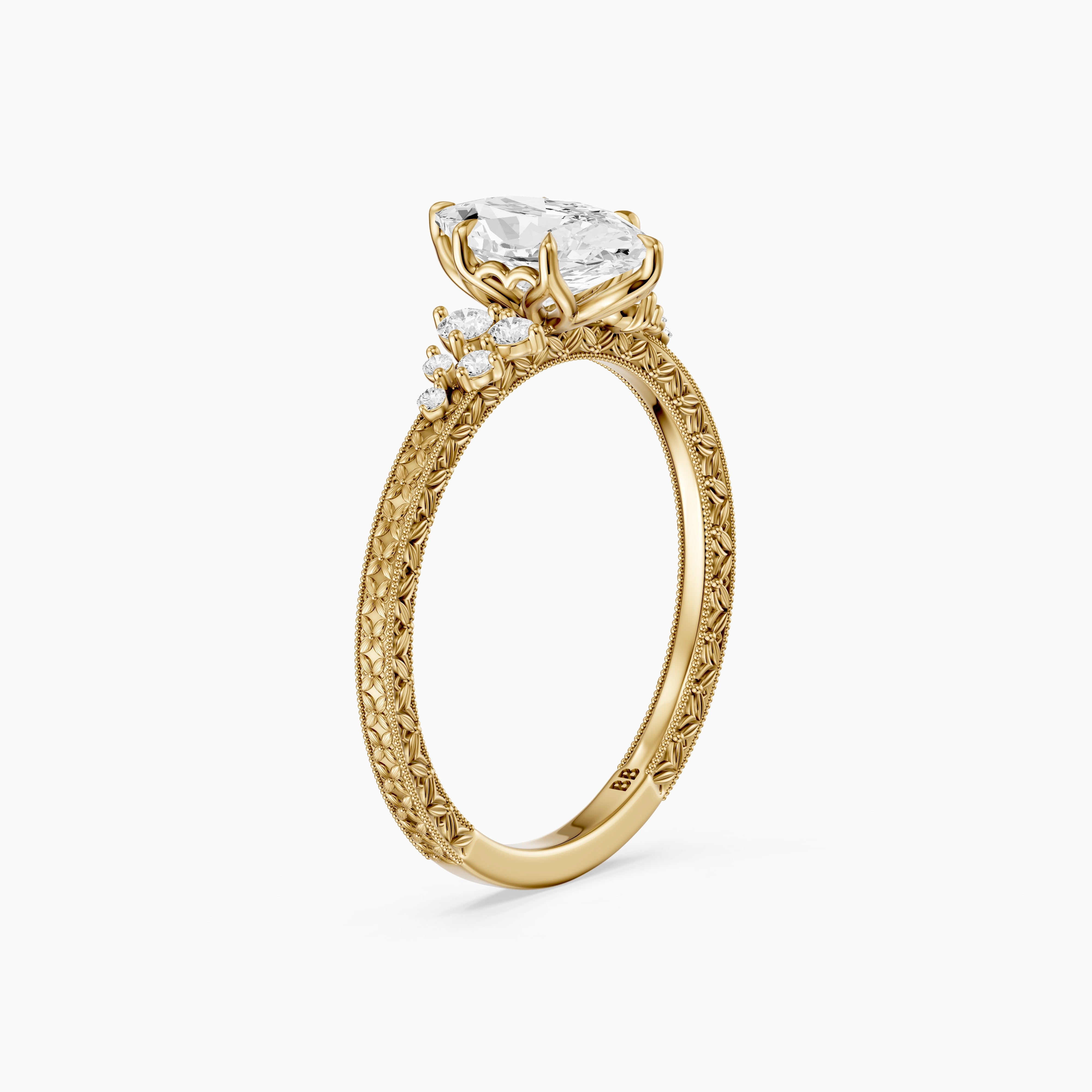 Briar Dutch Marquise Moissanite Diamond Vintage Ring with Milgrain Band