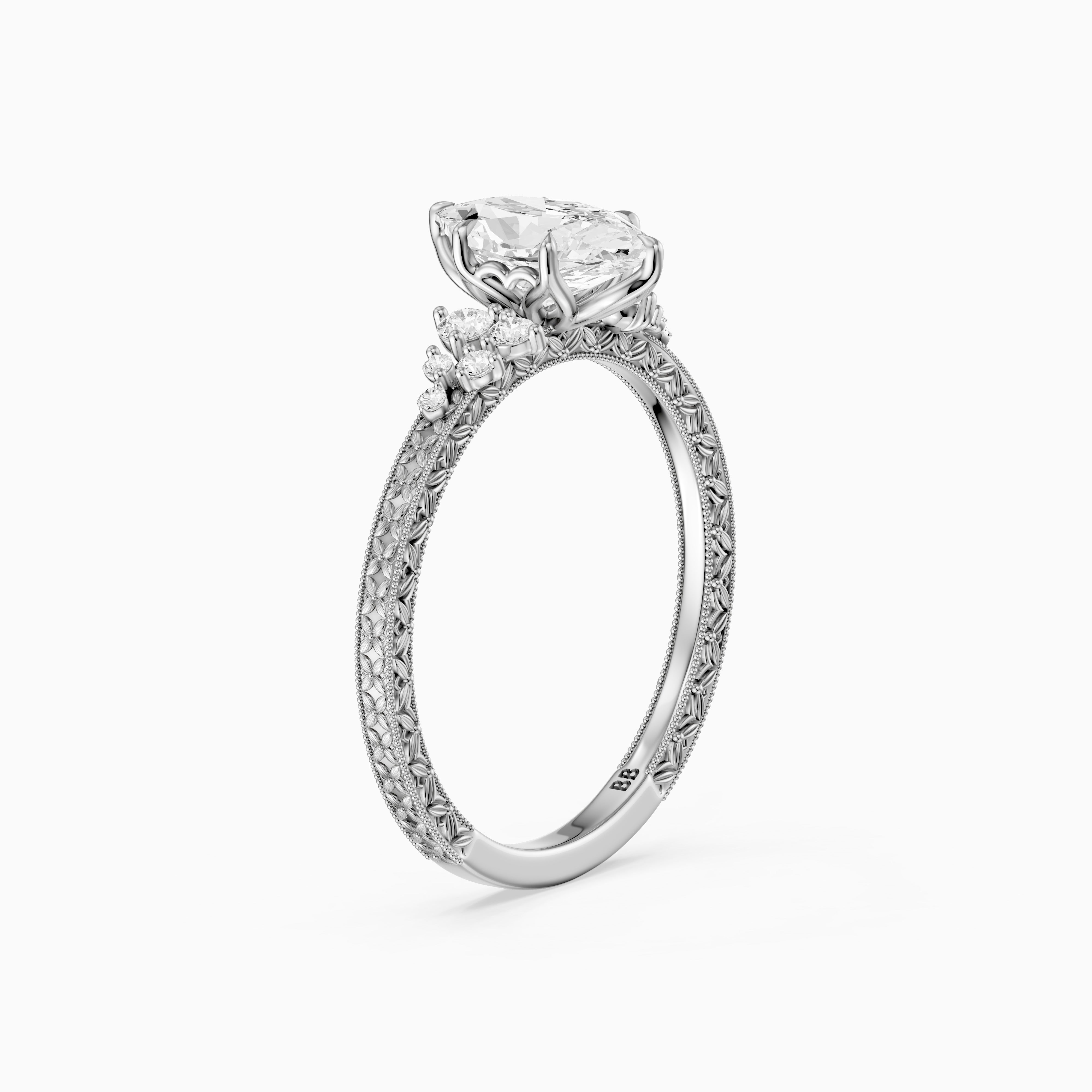 Briar Dutch Marquise Moissanite Diamond Vintage Ring with Milgrain Band