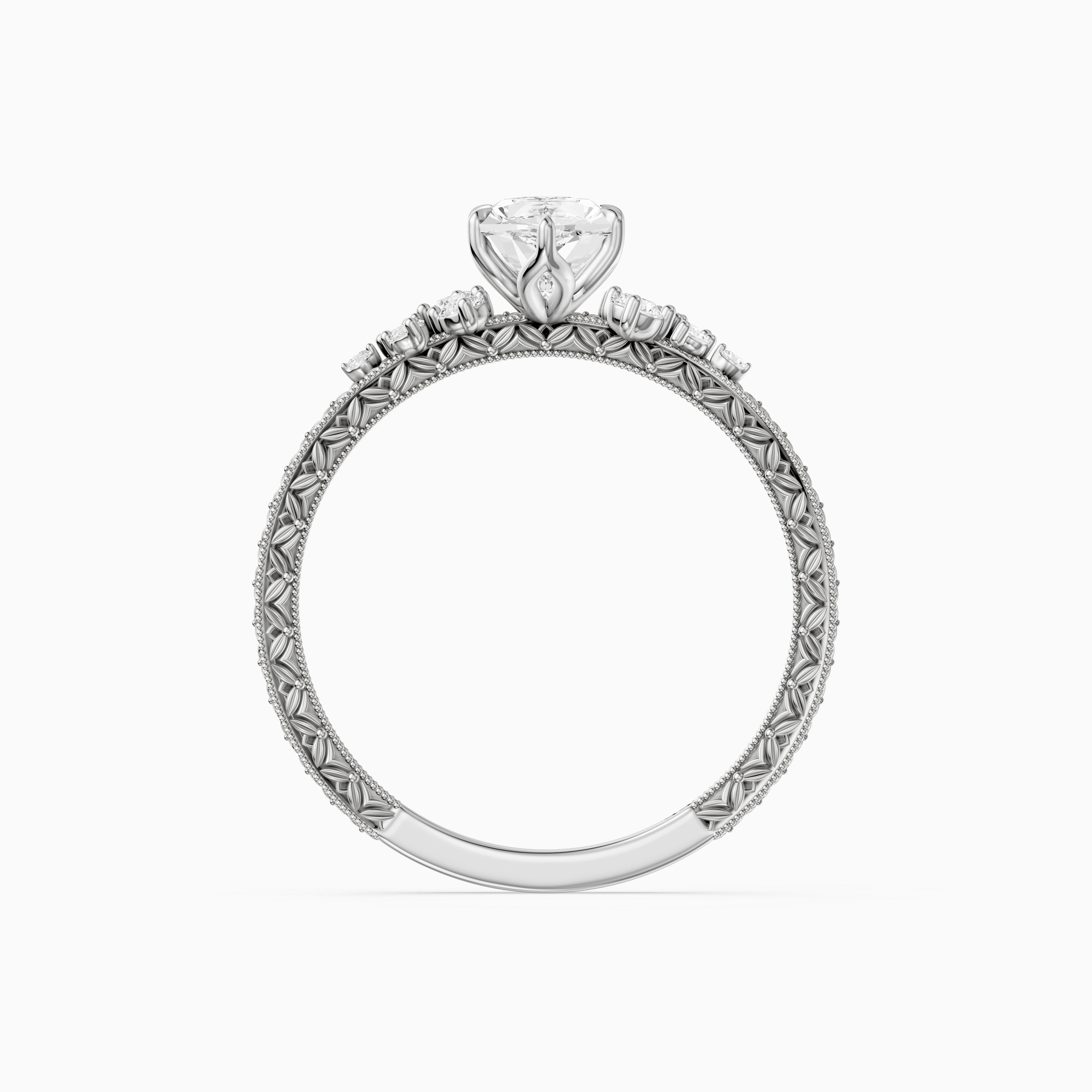 Briar Dutch Marquise Moissanite Diamond Vintage Ring with Milgrain Band