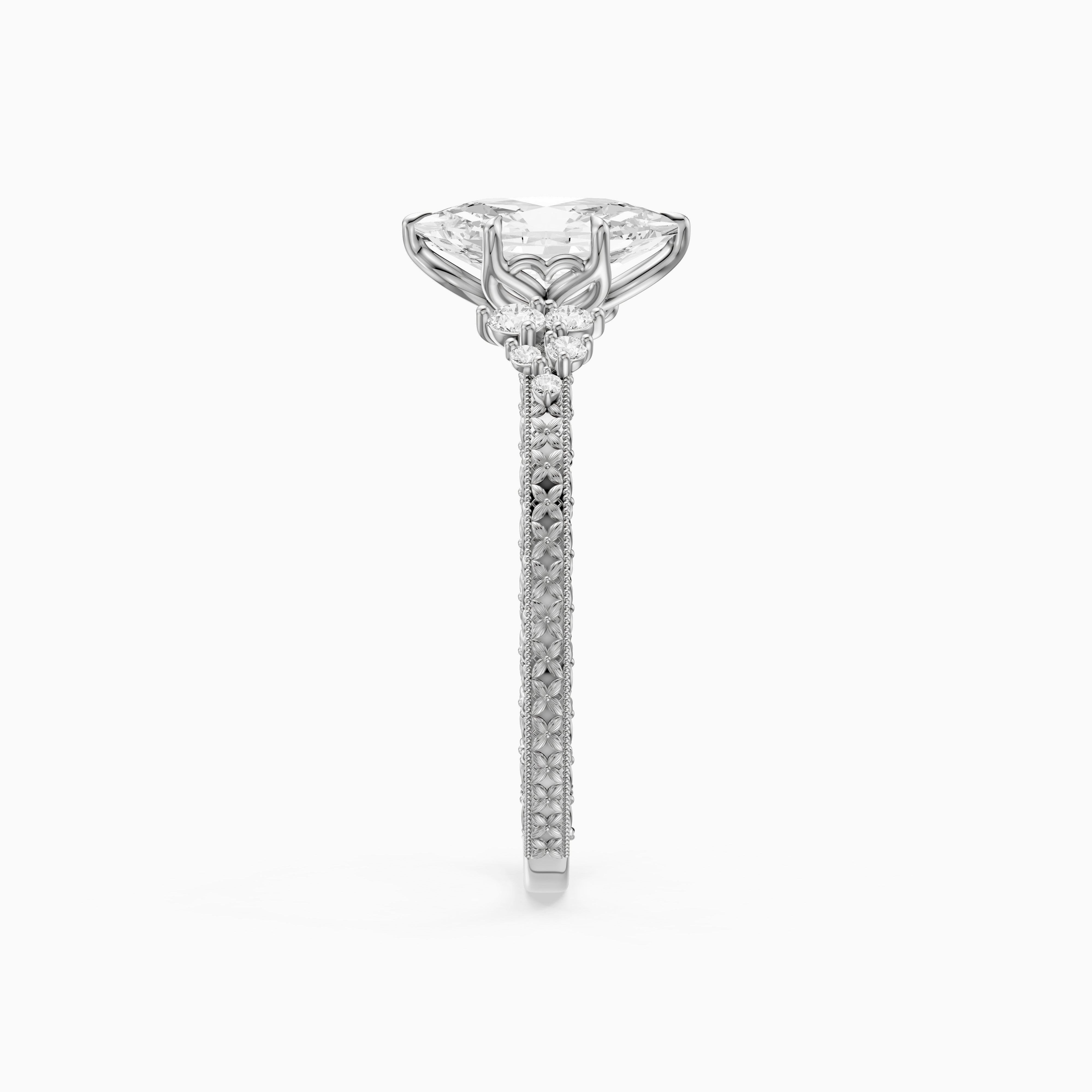 Briar Dutch Marquise Moissanite Diamond Vintage Ring with Milgrain Band