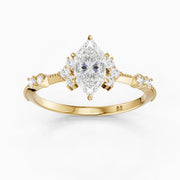 Jessa Dutch Marquise Lab Grown Diamond Ring with Cluster Side Stones and Vintage Band