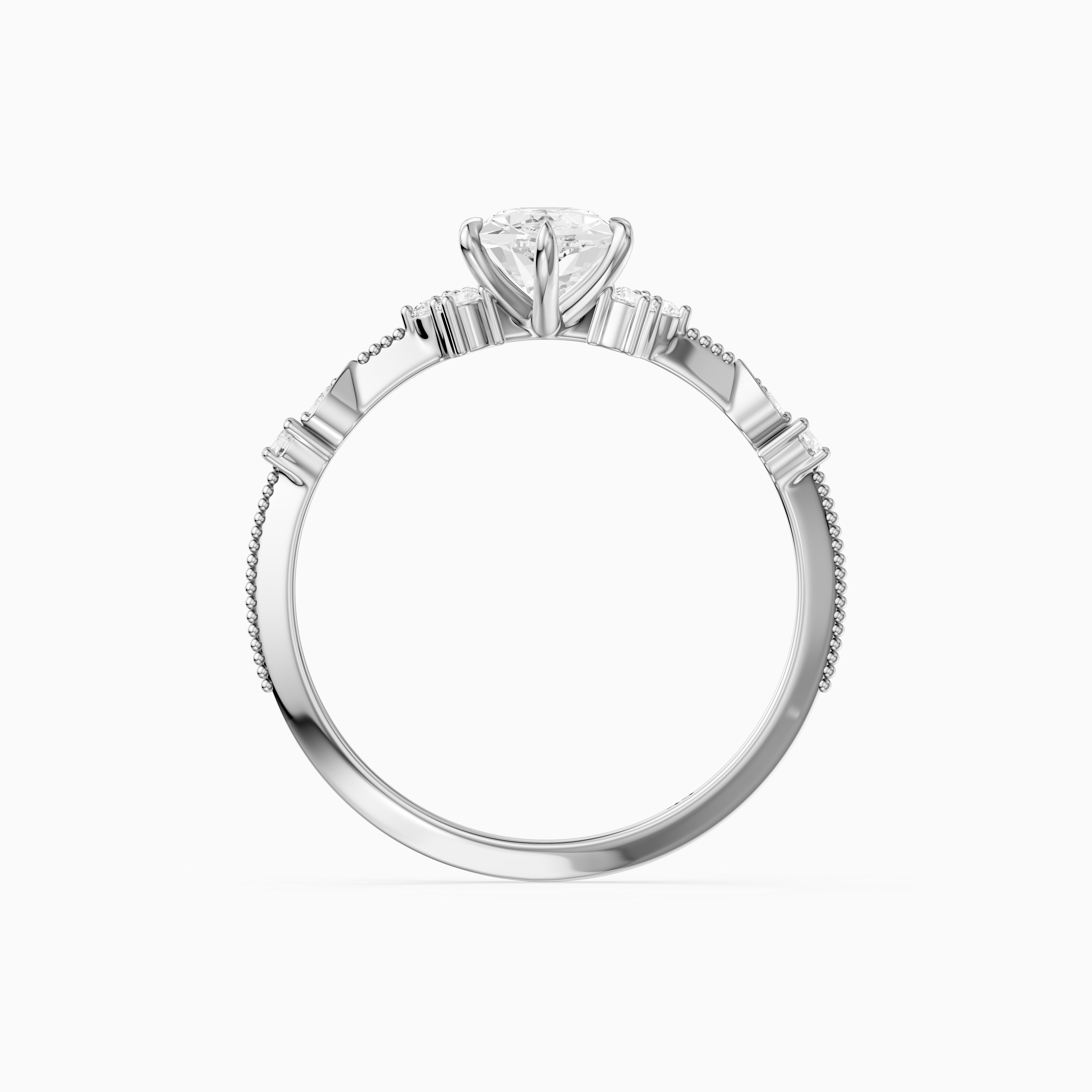 Jessa Dutch Marquise Moissanite Diamond Ring with Cluster Side Stones and Vintage Band